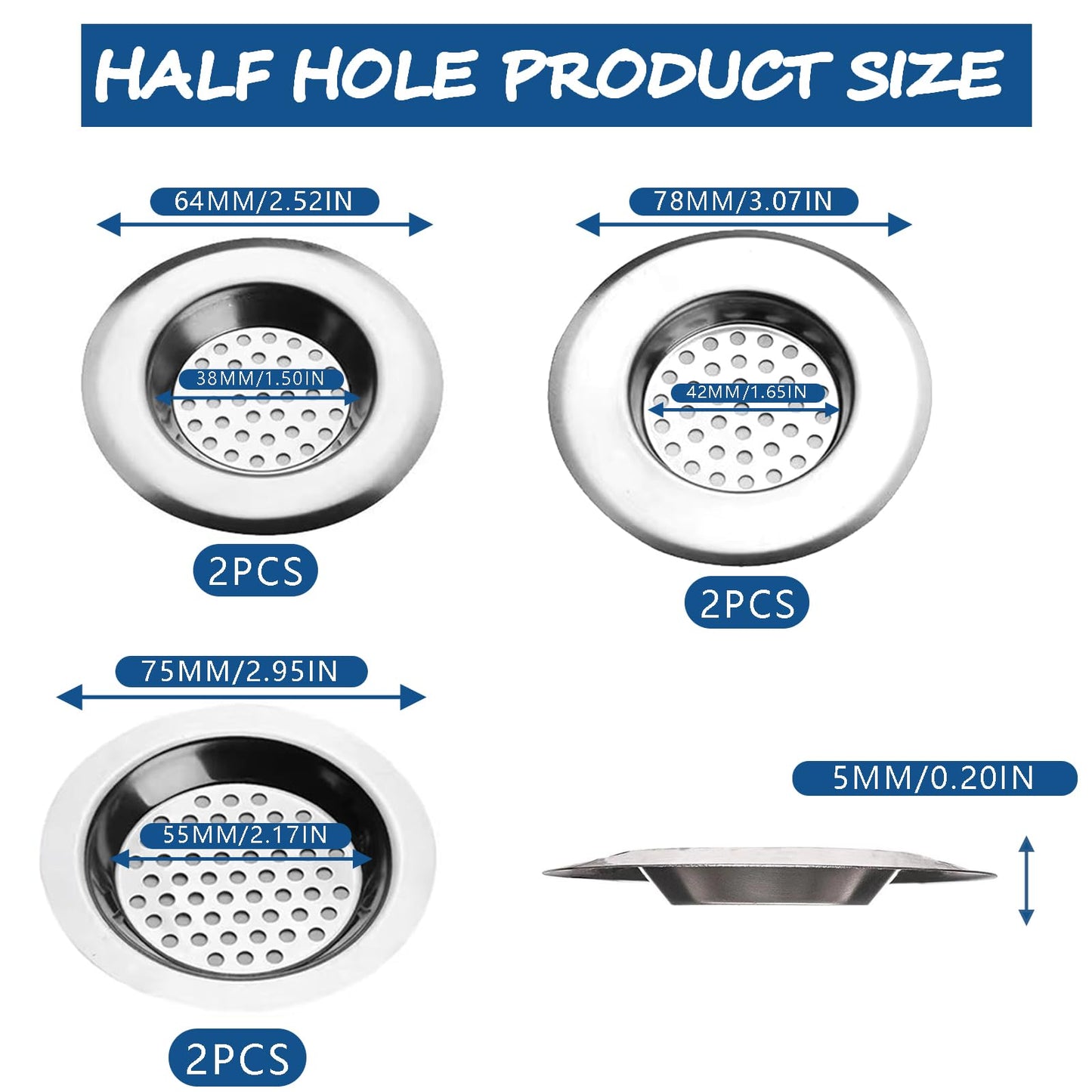 GOTFUN 10Pcs Stainless Steel Kitchen Sink Strainer Plug, Drain Hair Catcher for Shower Drain, Bath Drain Protector, Hair/Food Catcher for Kitchen
