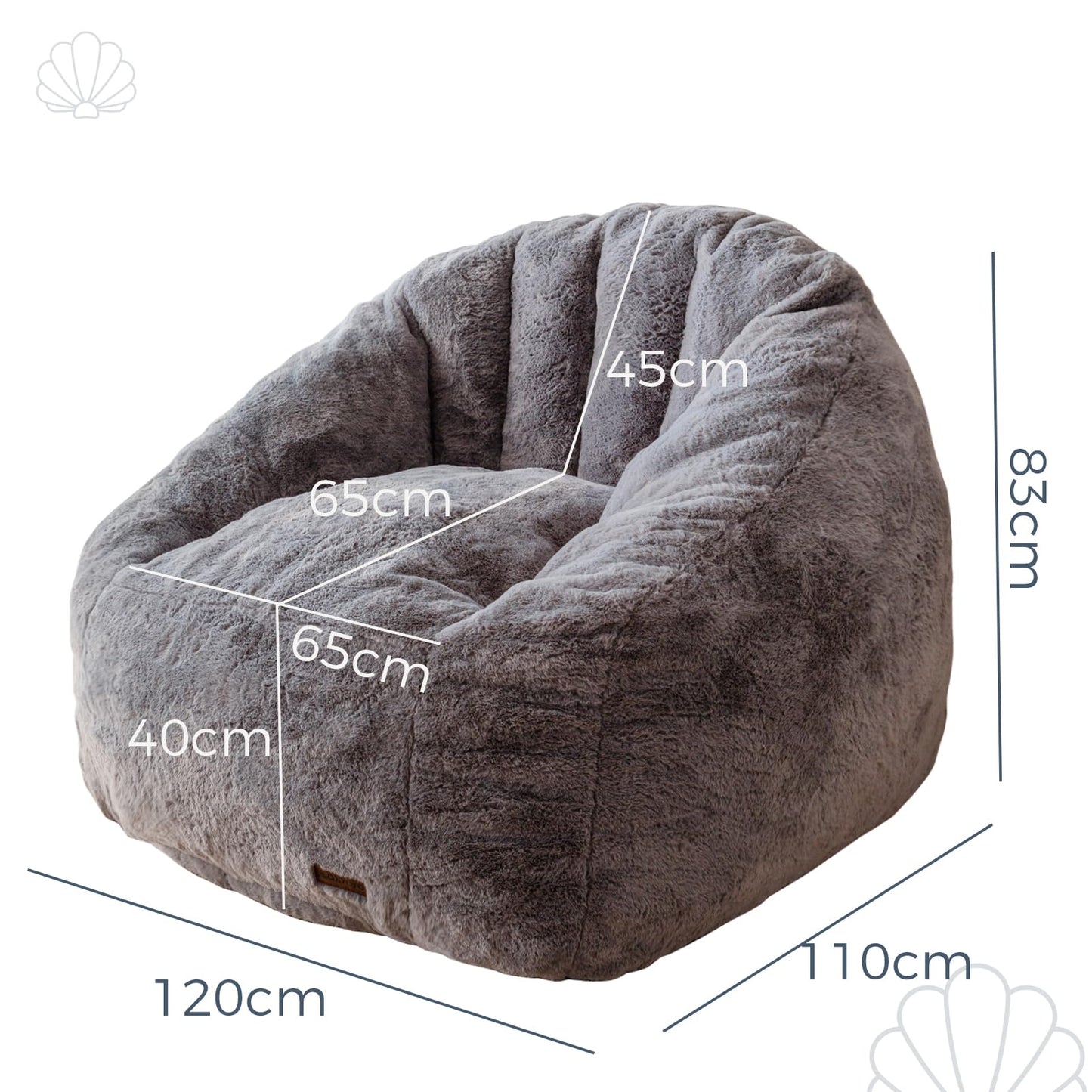 MAXYOYO Giant Bean Bag Chair,Faux Fur Shell Shaped Bean Bag Sofa with Filler,Soft Beanbag Sofa Giant Size for Living Room Bedroom