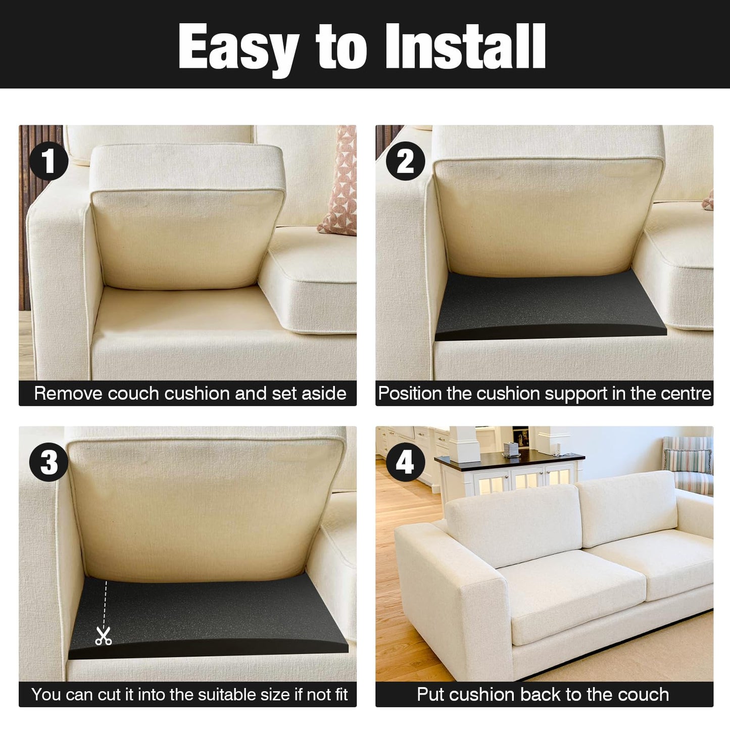 ZYNERY 2 Pcs Sofa Cushion Support, 55 x 55cm High-Density Foam Couch Saver Pad for Sagging Seat Curve Furniture Seat Under Cushion Sag Repair