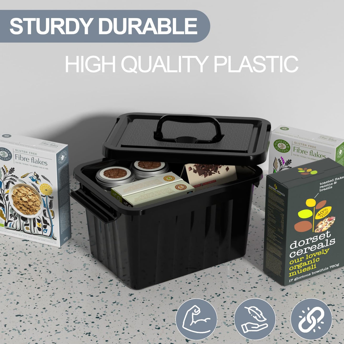 Xyskin 6L*6 Storage Boxes, Organizing Container with Handle and Secure Latching Buckles, Plastic Storage Box with Lid, Black