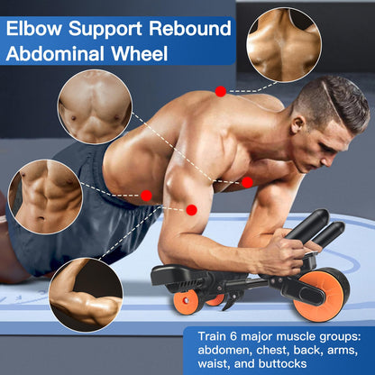 Bnlei Ab Roller Elbow Support with Mat and Timer, Automatic Rebound Abdominal Wheel Roller, Abs Roller Wheel Workout Stomach Exercise Equipment for