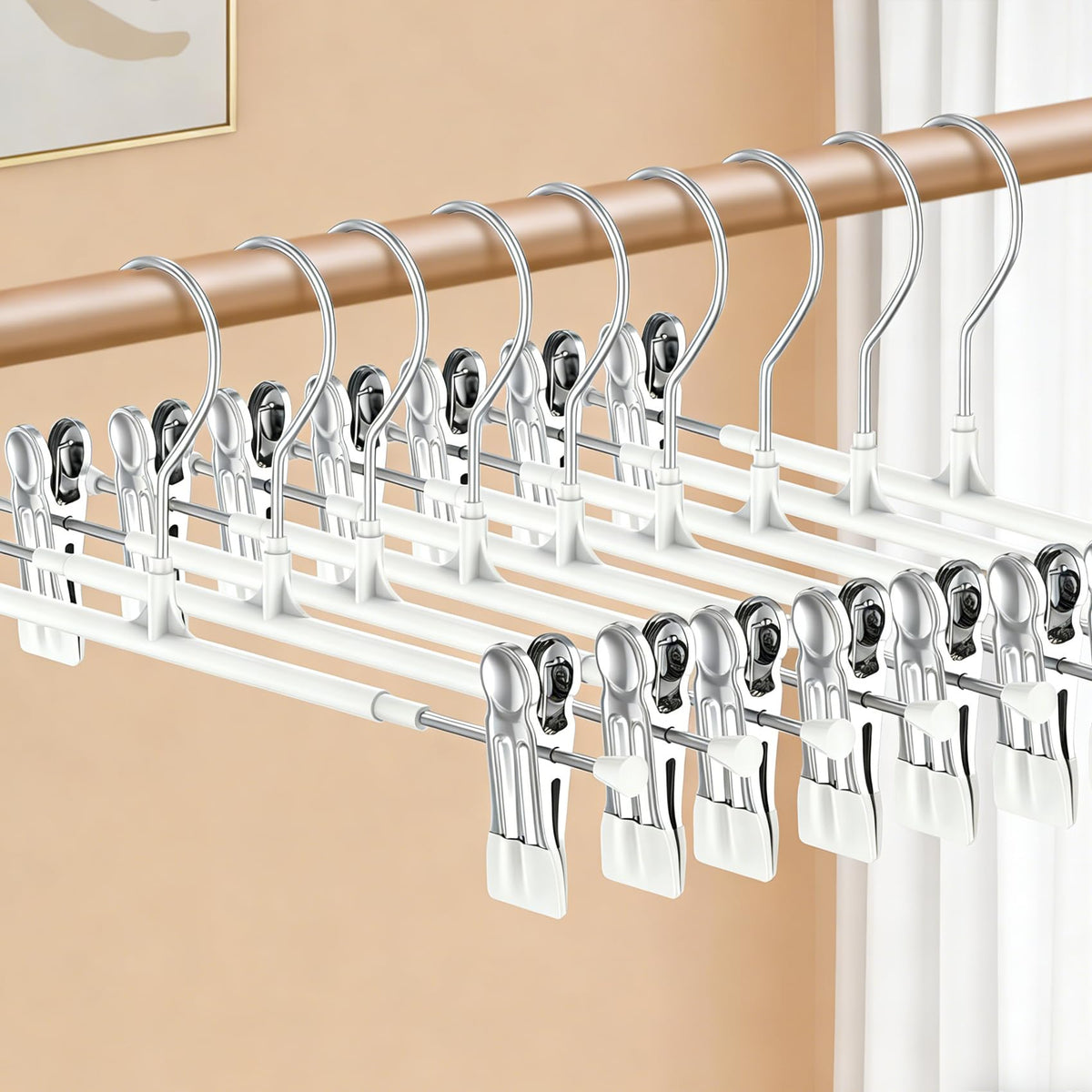 10 Pack Trouser Hanger, 30cm Pants Hangers Space Saving Skirt Hangers with Adjustable Clips,Heavy Duty Clothes Coat Garment Jeans Hangers