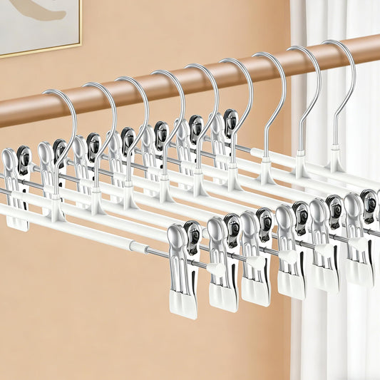 10 Pack Trouser Hanger, 30cm Pants Hangers Space Saving Skirt Hangers with Adjustable Clips,Heavy Duty Clothes Coat Garment Jeans Hangers