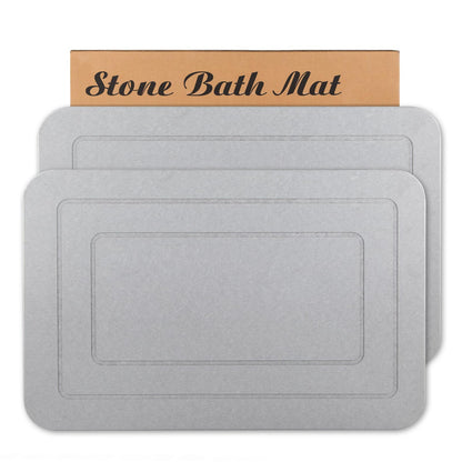 HUMIGA 2 Pack Stone Bath Mat, Diatomaceous Earth Shower Mat, Non-Slip Super Absorbent Quick Drying Bathroom Kitchen Floor Mat (Pale Gray, 24x15)