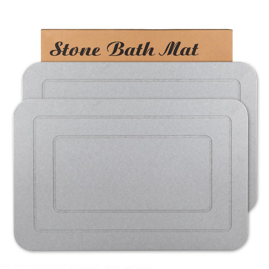 HUMIGA 2 Pack Stone Bath Mat, Diatomaceous Earth Shower Mat, Non-Slip Super Absorbent Quick Drying Bathroom Kitchen Floor Mat (Pale Gray, 24x15)