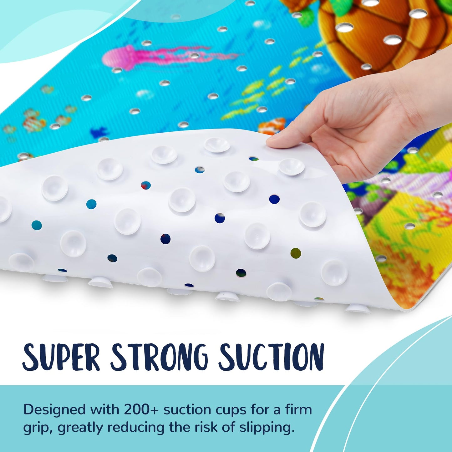 NiBaby Non-Slip Baby Bath Mat with Powerful Suction Cups, 102x41cm Large Size Quick Drain for Children & Elderly Safety in Showers and Tubs