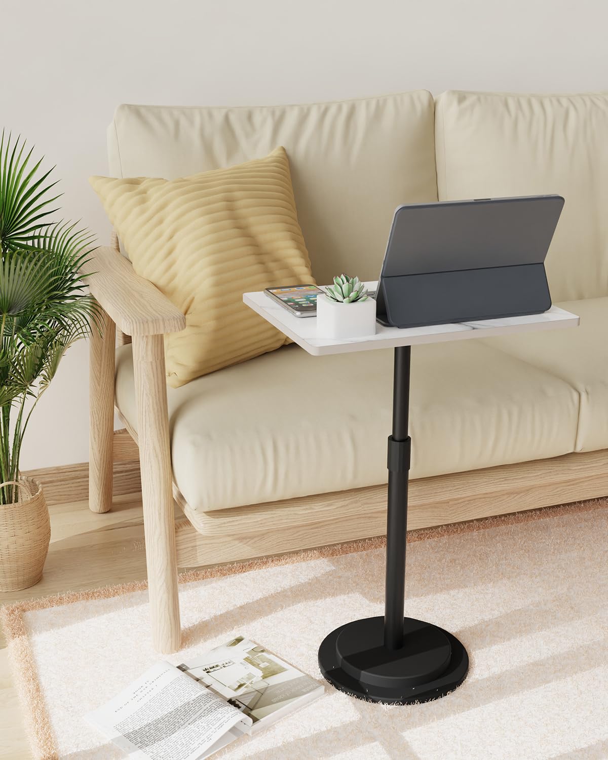 GUOHNHE Rectangle Drink Table, Height Adjustable Stand, 1 Pack, White