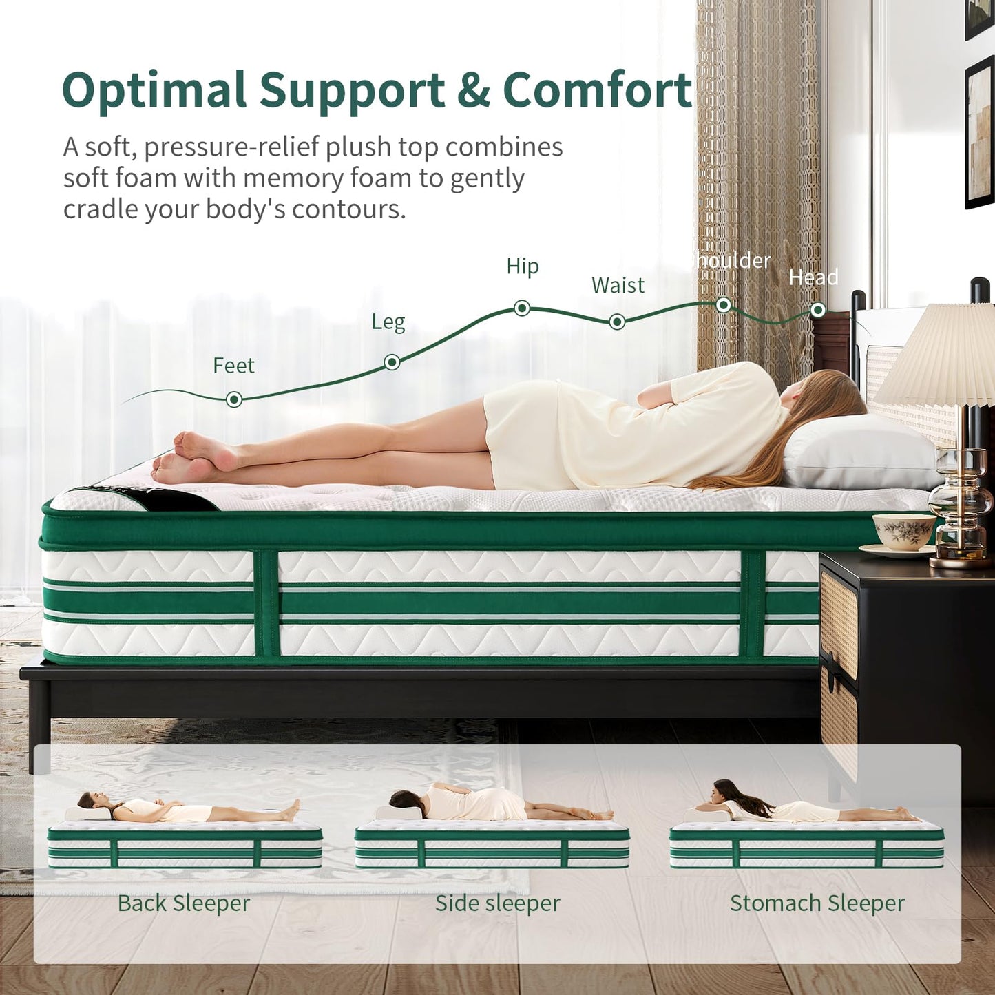 Queblox Double Mattress 4FT6, 11Inch Memory Foam 7 Zone Orthopedic
