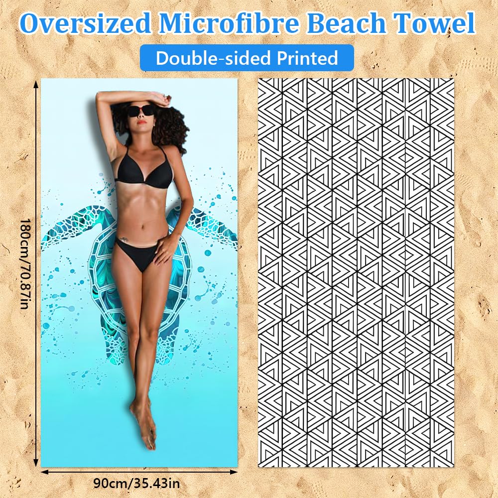 Jonuin 2 Pack Microfibre Beach Towels for Adults, 180 × 90 cm Extra Large Microfibre Beach Towel with Double Side Print, Quick Dry Towel