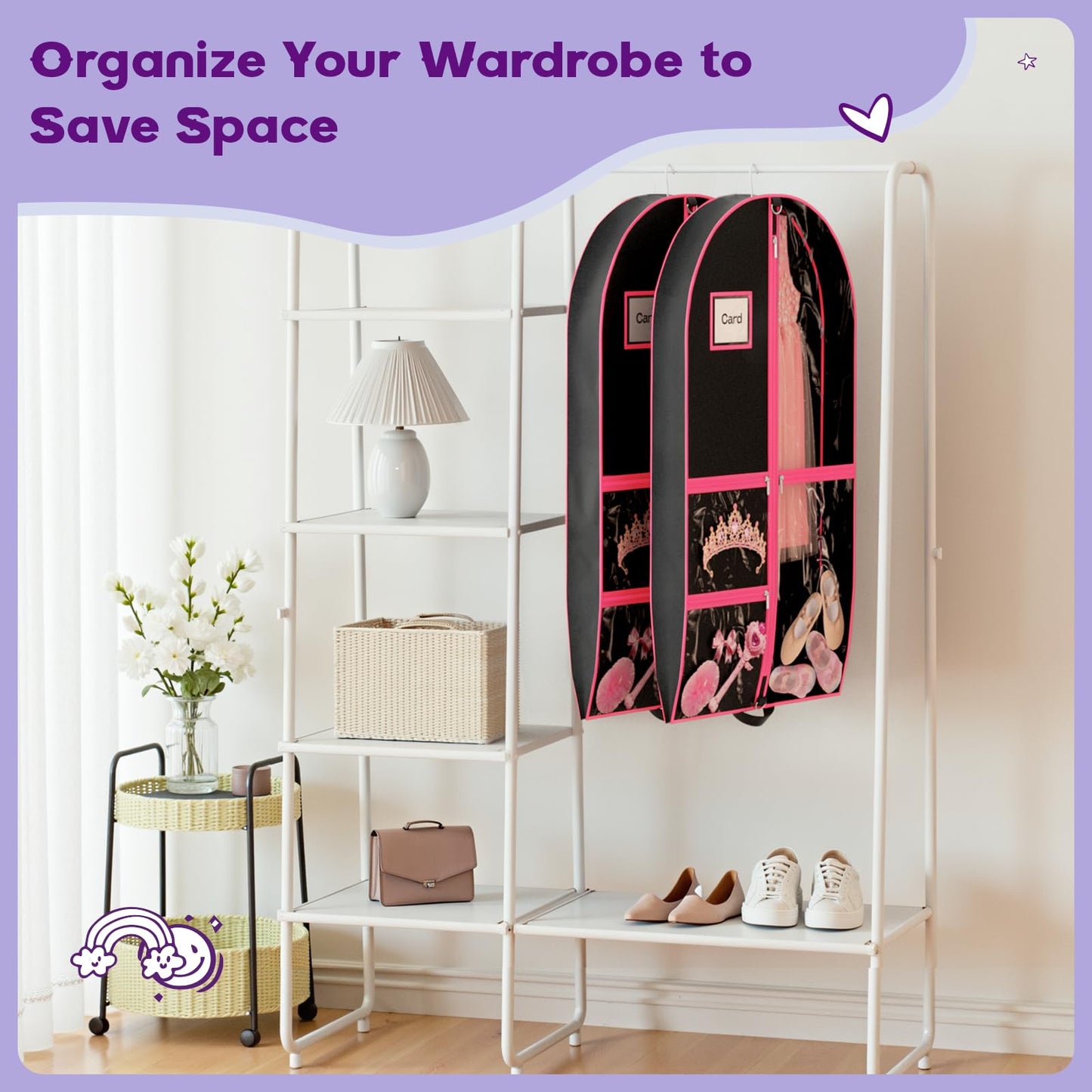 Costume Garment Bags for Dancers, Garment Bags with 3 Clear Zipper Pockets, Clothes Covers Protector Bags for Suits, Travel & Sports Jersey