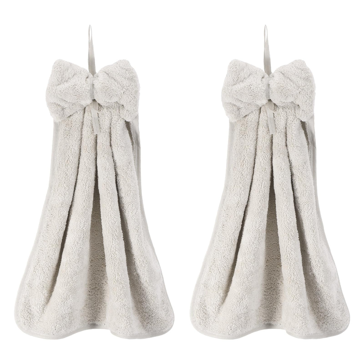 sourcing map 2Pcs Bow Hand Towels with Hanging Loop, 14.2" x 12.2" Soft Coral Fleece Microfiber Bowknot Hanging Hand Dry Towels Quick Dry and