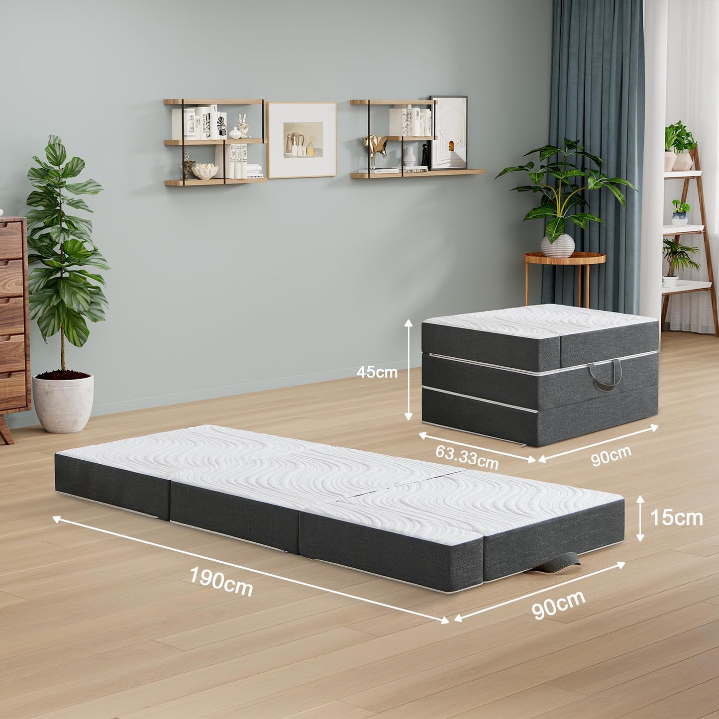 Twirest Folding Mattress,Single Foldable Memory Foam Mattress,90x190x15cm