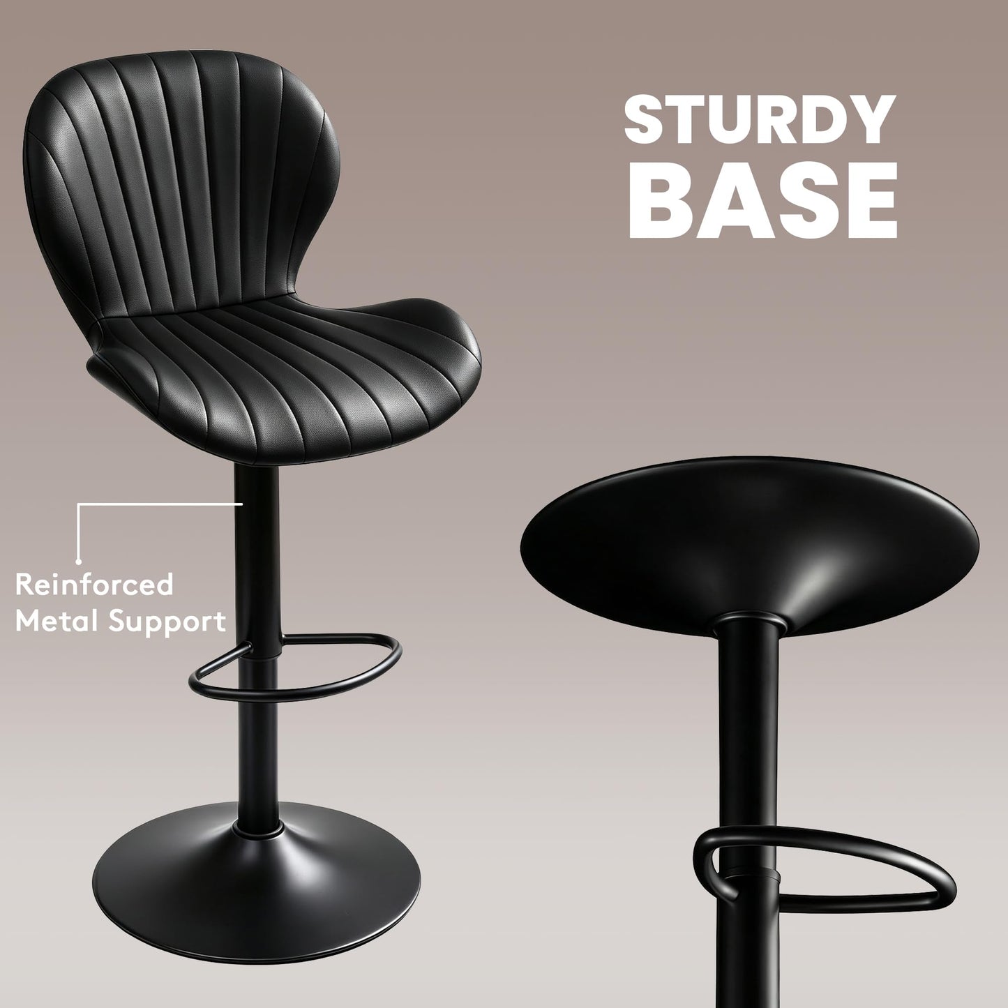 Bar Stools Set of 2, 360°Swivel Bar Chairs, Kitchen Dining Stools, Black