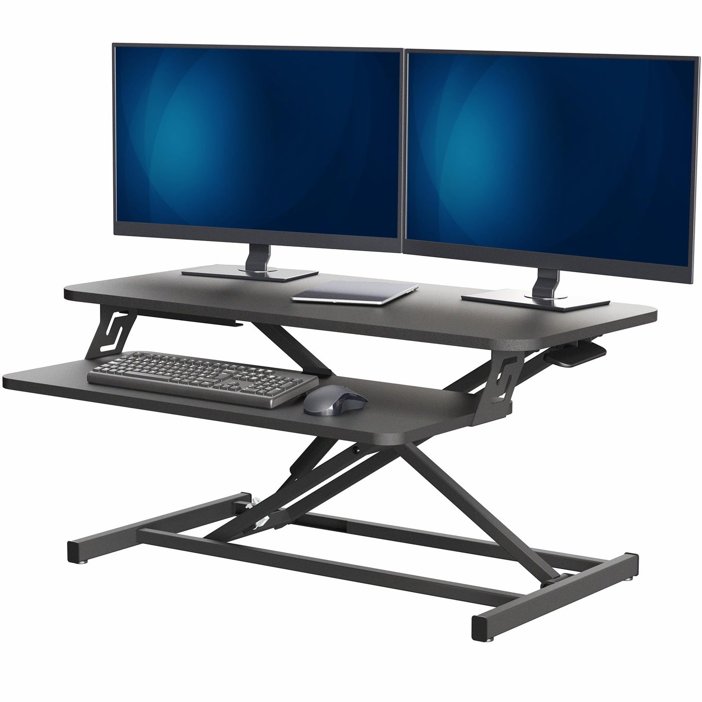 VIVO Desk Riser 80 cm Standing Converter with Quick Pneumatic Spring, Economic Height Adjustable Sit Stand Dual Monitor and Laptop Workstation, Black