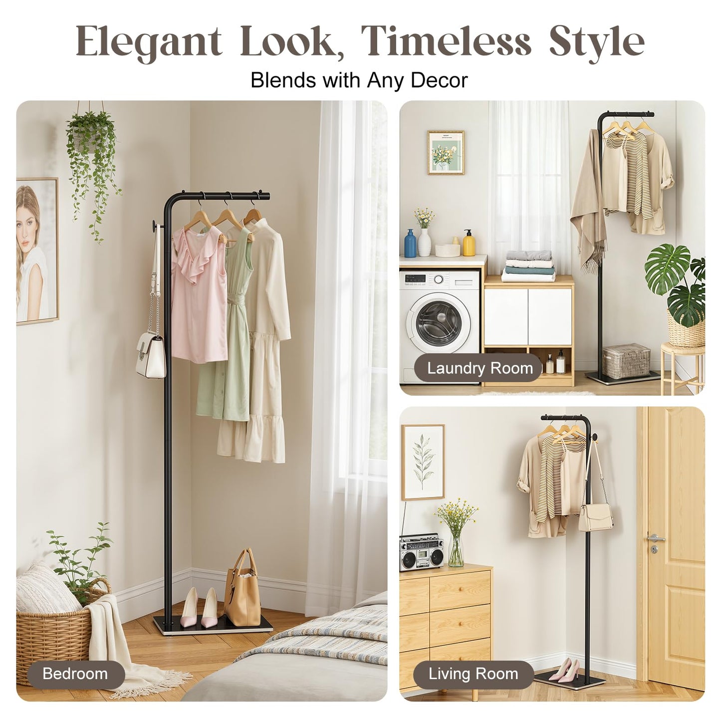 KEYSAFER Metal Coat Stand L- shape Freestanding Clothing Rail 180cm Coat Rack with 1 Hooks for Hanging Clothes Hats and Bags,Stable Rock Base,Clothes