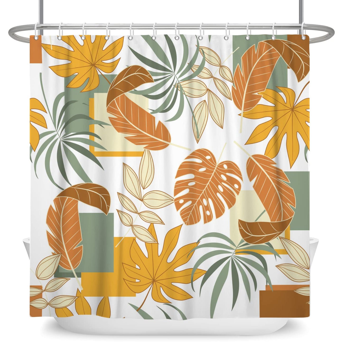 Bovlleetd 60x72inch Bohemian Bathroom Curtain Waterproof Abstract Botanical Shower Curtain Watercolor Mid-Century Tropical Plant Shower Curtains