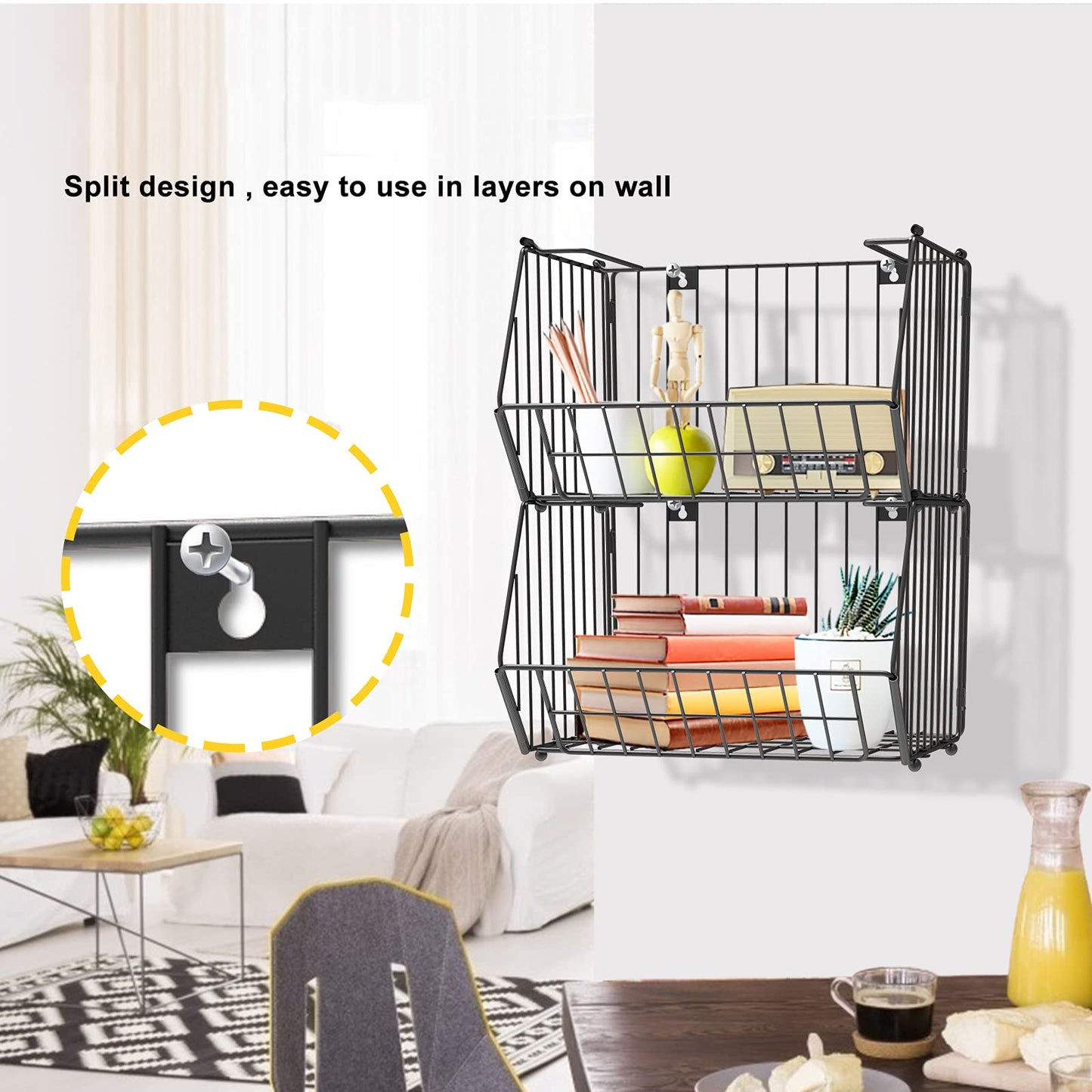 Stackable Metal Wire Storage Basket, Large Organizer Storage Baskets, Multipurpose Organizer Bins for Organizing Kitchen, Pantry, Freezer