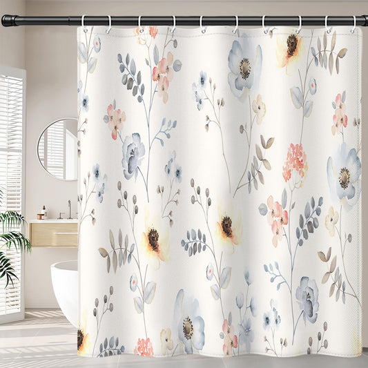 FAIRYGATE Shower Curtains for Bathroom Outdoor Waterproof Garden Floral Shower Curtain Watercolor Flowers Fabric Set Decorative Botanical Leaves