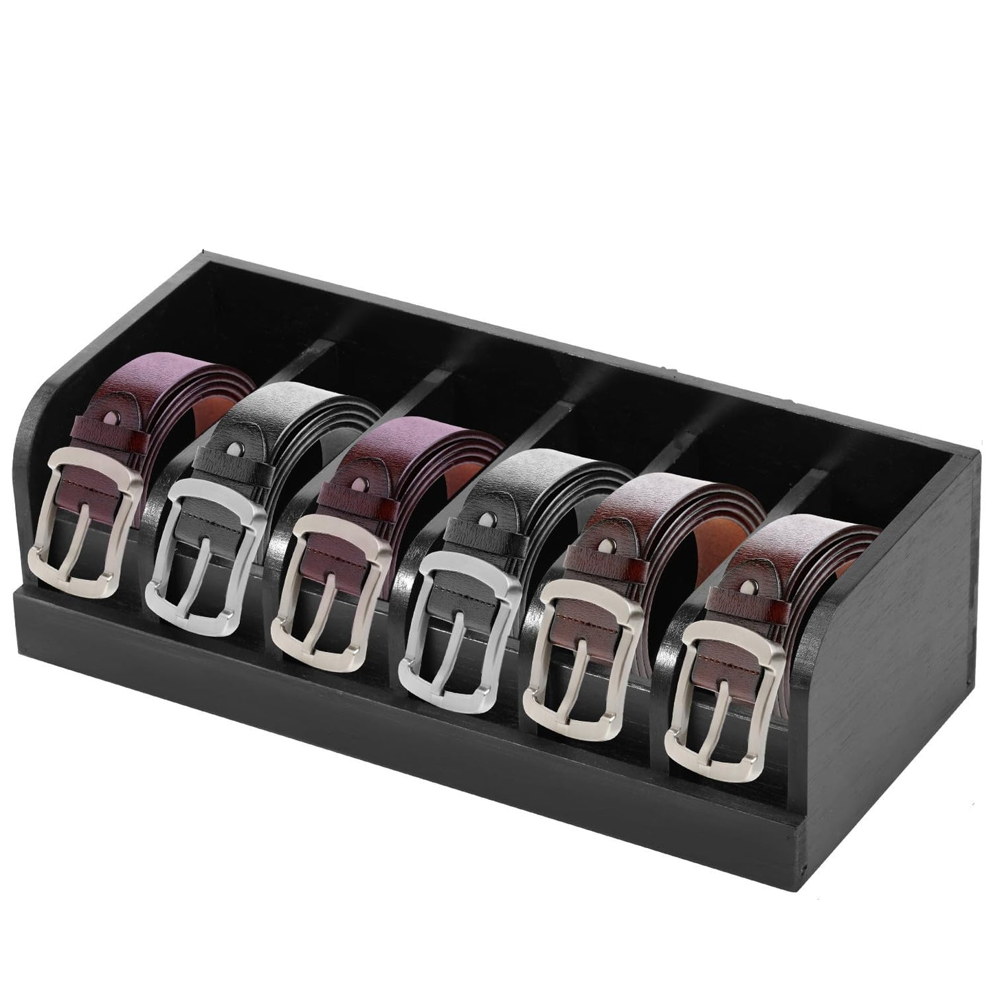 Sutowe Belt Organizer 6 Compartments Belt Storage for Closet and Drawer Bamboo Belt Display Case Belt Box Holder for Men Women Tie Jewelry