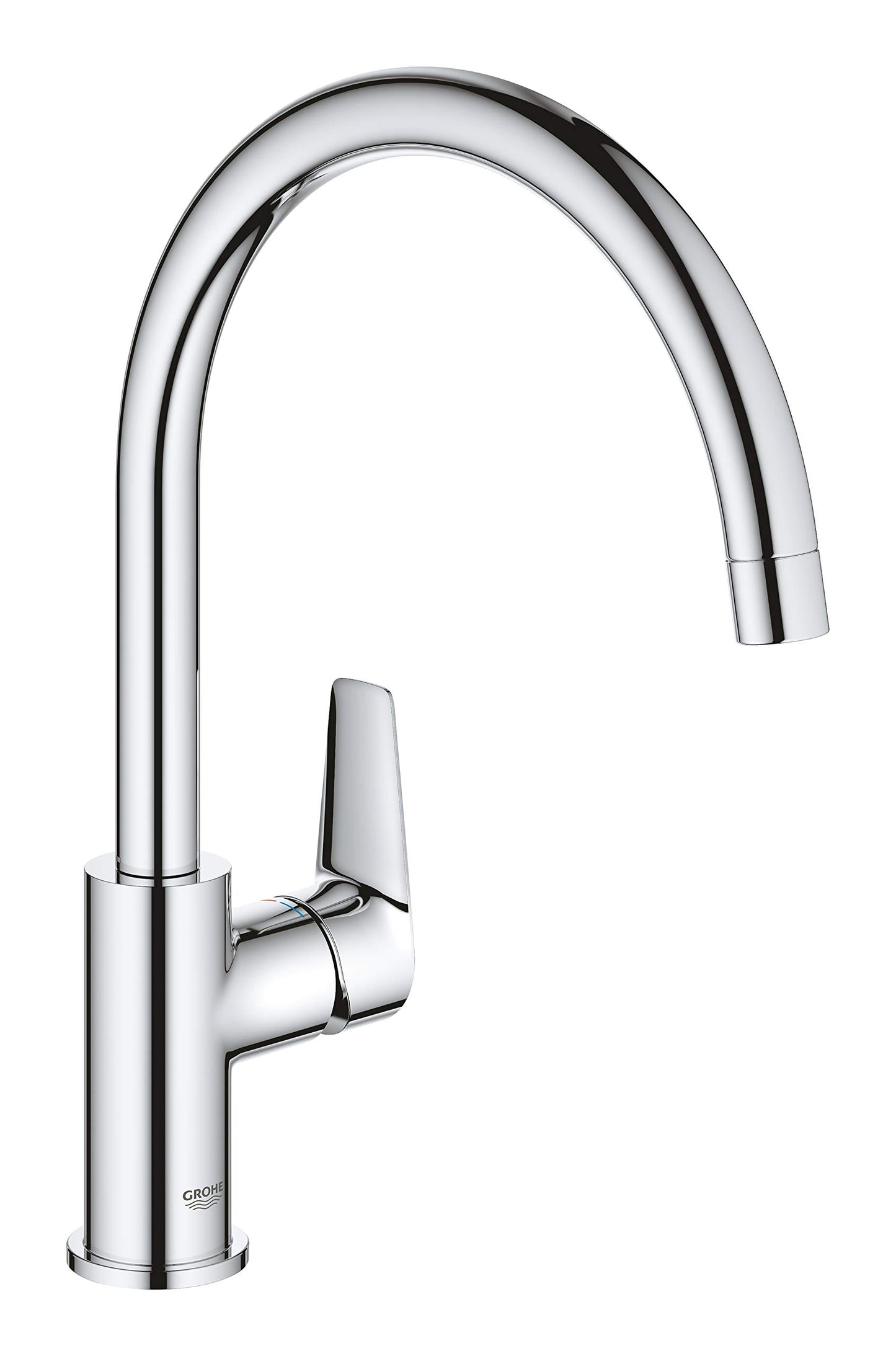 GROHE BauEdge ? Single Lever Kitchen Mixer Tap (Monobloc Installation, High Spout, Swivel Area 360?, 28 mm Ceramic Cartridge, Tails 3/8 inch), Easy