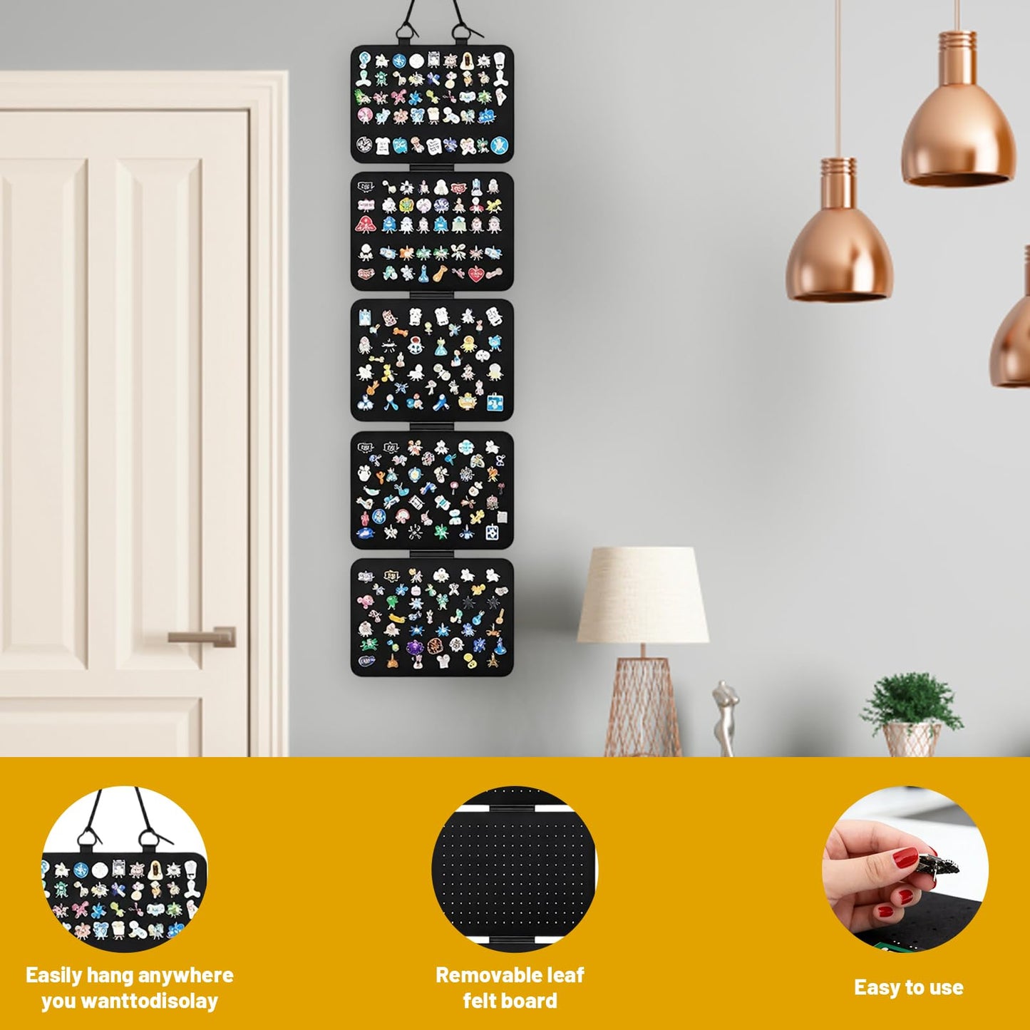 30x106cm Felt Jewelry Storage Board, Wall Mounted Pin Badge Display