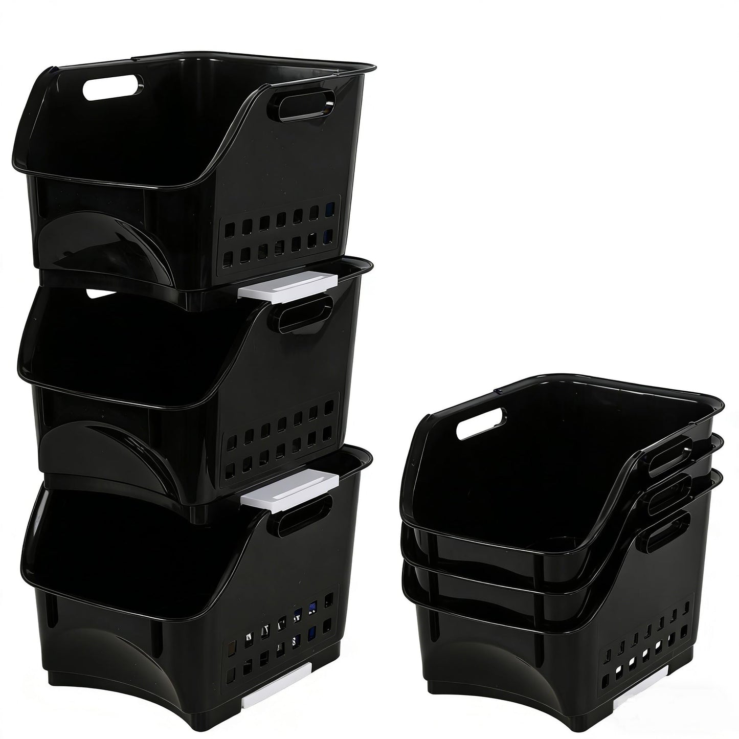Ikando 3 Pack Open Front Stacking Storage Basket, Stackable Storage Bin