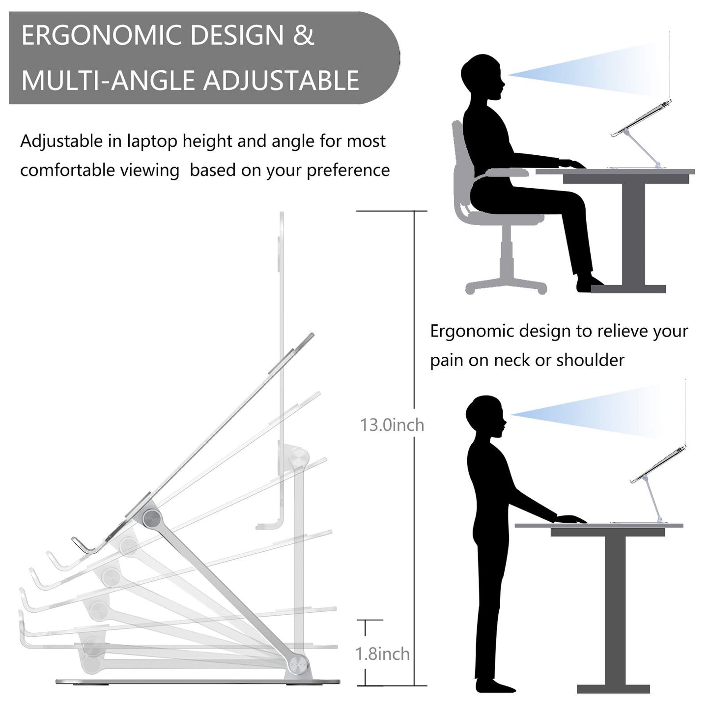 Yanavee Laptop Stand, Height Adjustable Laptop Riser With Heat-Vent, Ergonomic Aluminum Laptop Computer Stand