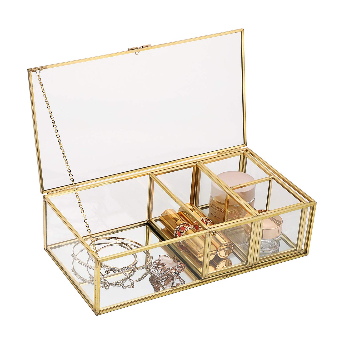 SUMTree Gold Glass Desktop Storage Box Jewelry Box 3 Glass Makeup Organizer