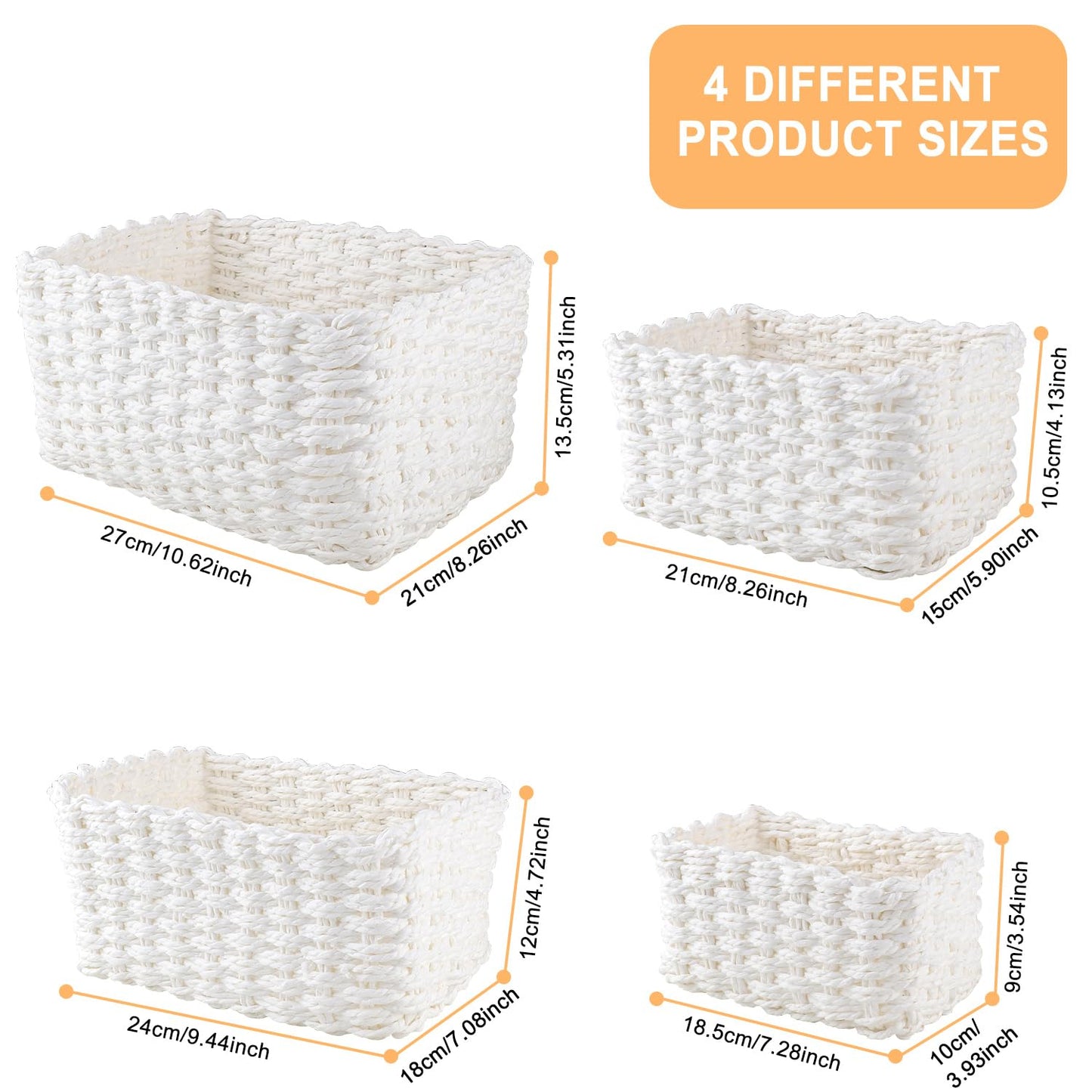 Wicker Basket, Revivoer Set of 4 Small Wicker Hamper for Gifts, Multifunctional Storage Baskets Empty for Bedroom Home Office (Blanc)