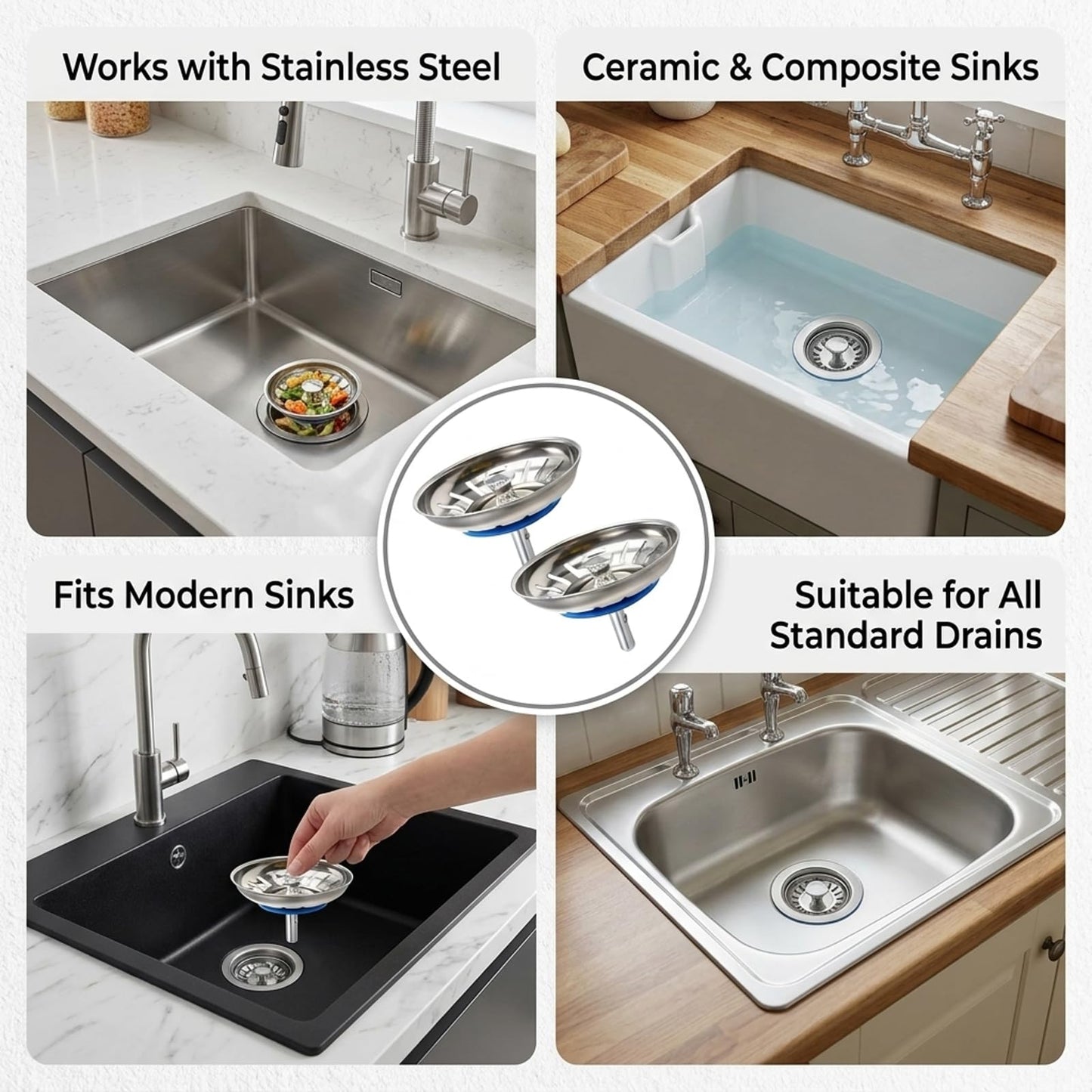 Alrens 78mm Sink Strainer Plug, 304 Stainless Steel Kitchen Sink Drain