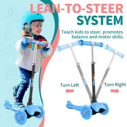 BELEEV Scooter for Kids Ages 2-6, 3 Wheel Scooter for Children Toddlers Girls Boys, Light-Up Wheels, 4 Adjustable Height, Lean to Steer, Non-Slip
