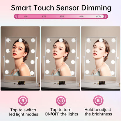 FUNTOUCH Makeup Mirror with Lights, Hollywood Vanity Mirror with 3 Colors Lighting Modes, Touch Control, 360Ratation, Dimmable 9 LED Bulbs Lighted