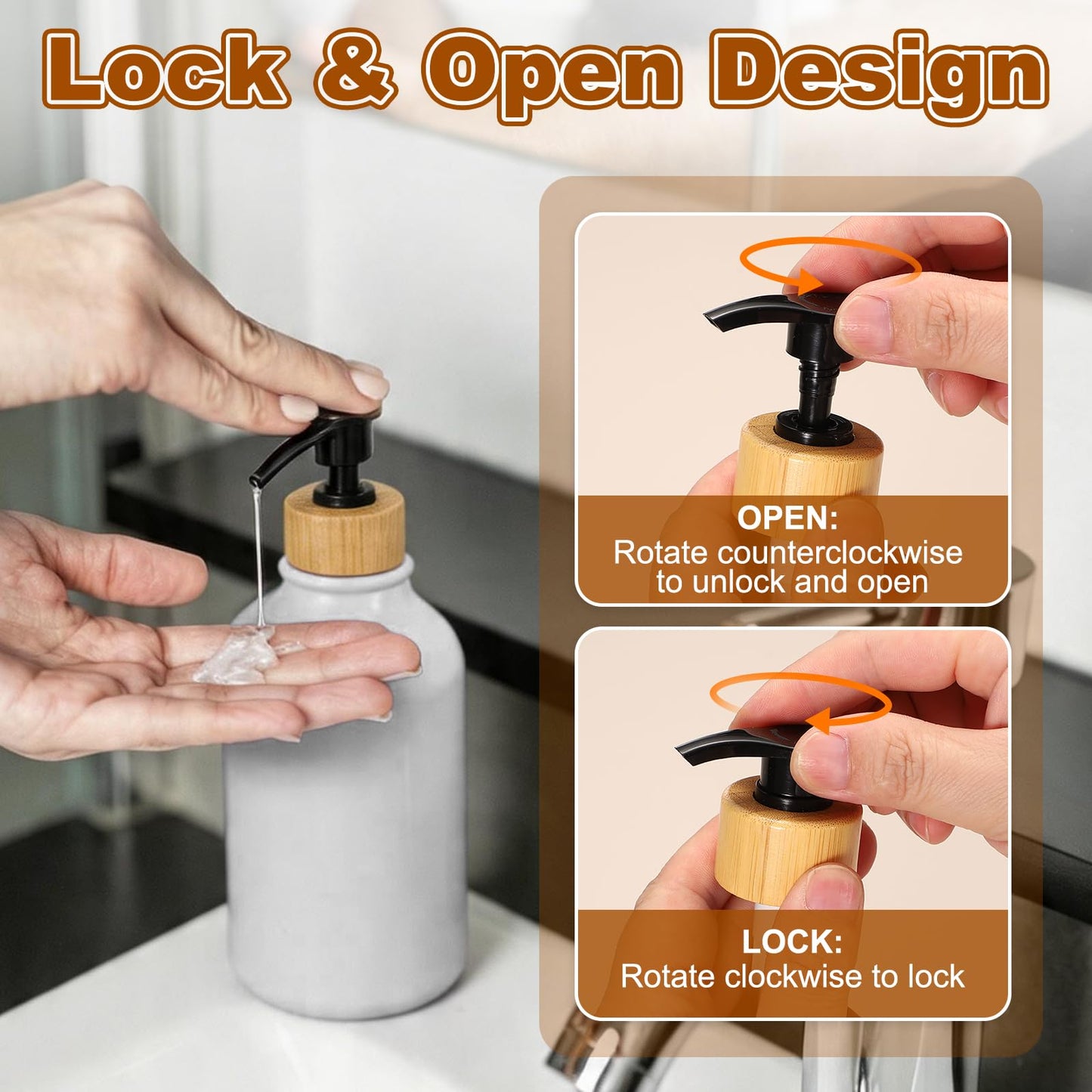 sourcing map 500ml/17 Oz Hand Soap Dispenser Dish Soap Dispenser Bottle with Holder Bamboo Pump for Bathroom Kitchen Modern Home Farmhouse Decor
