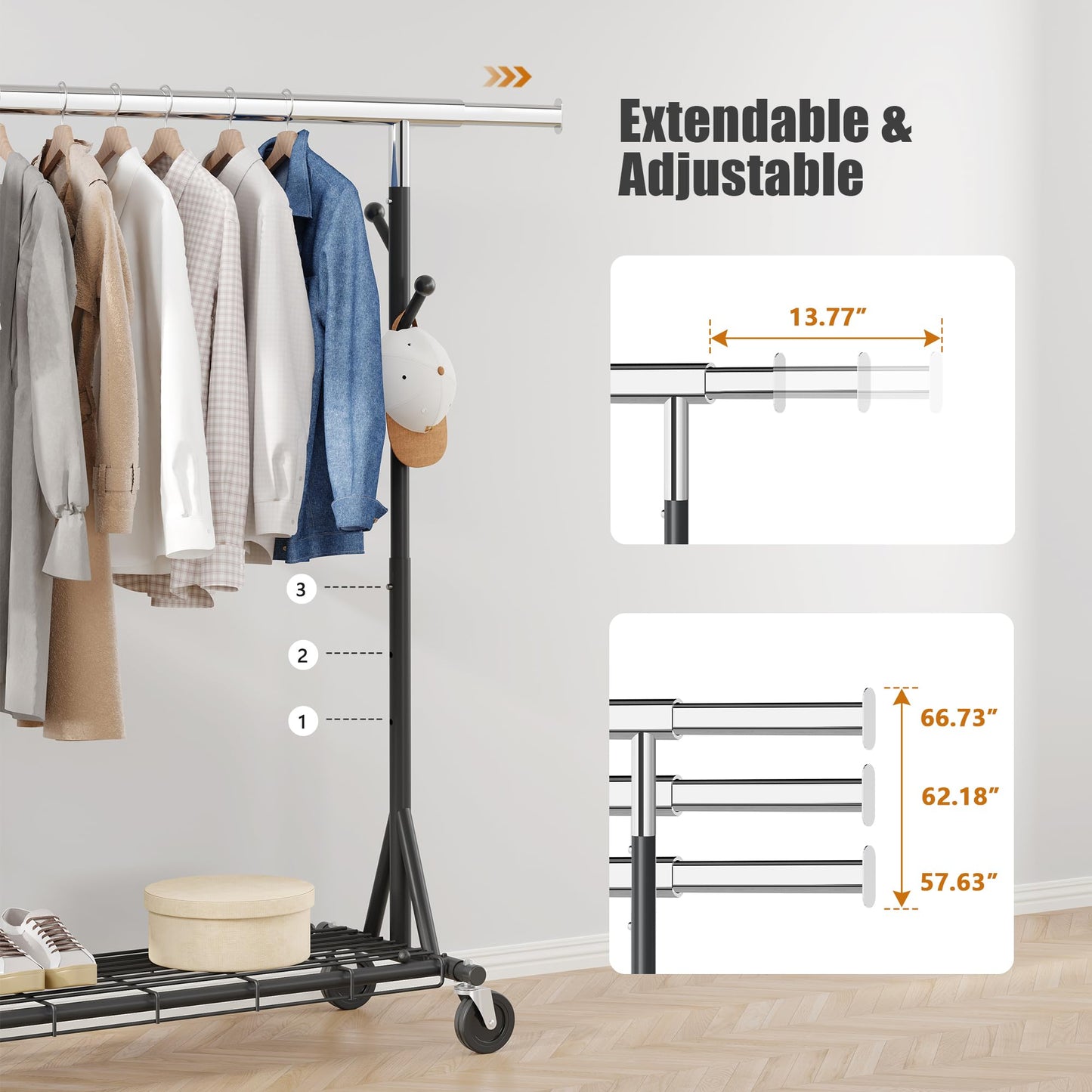 Gewudraw Clothes Rack Heavy Duty 240 KG Capacity, Portable, Foldable, Black