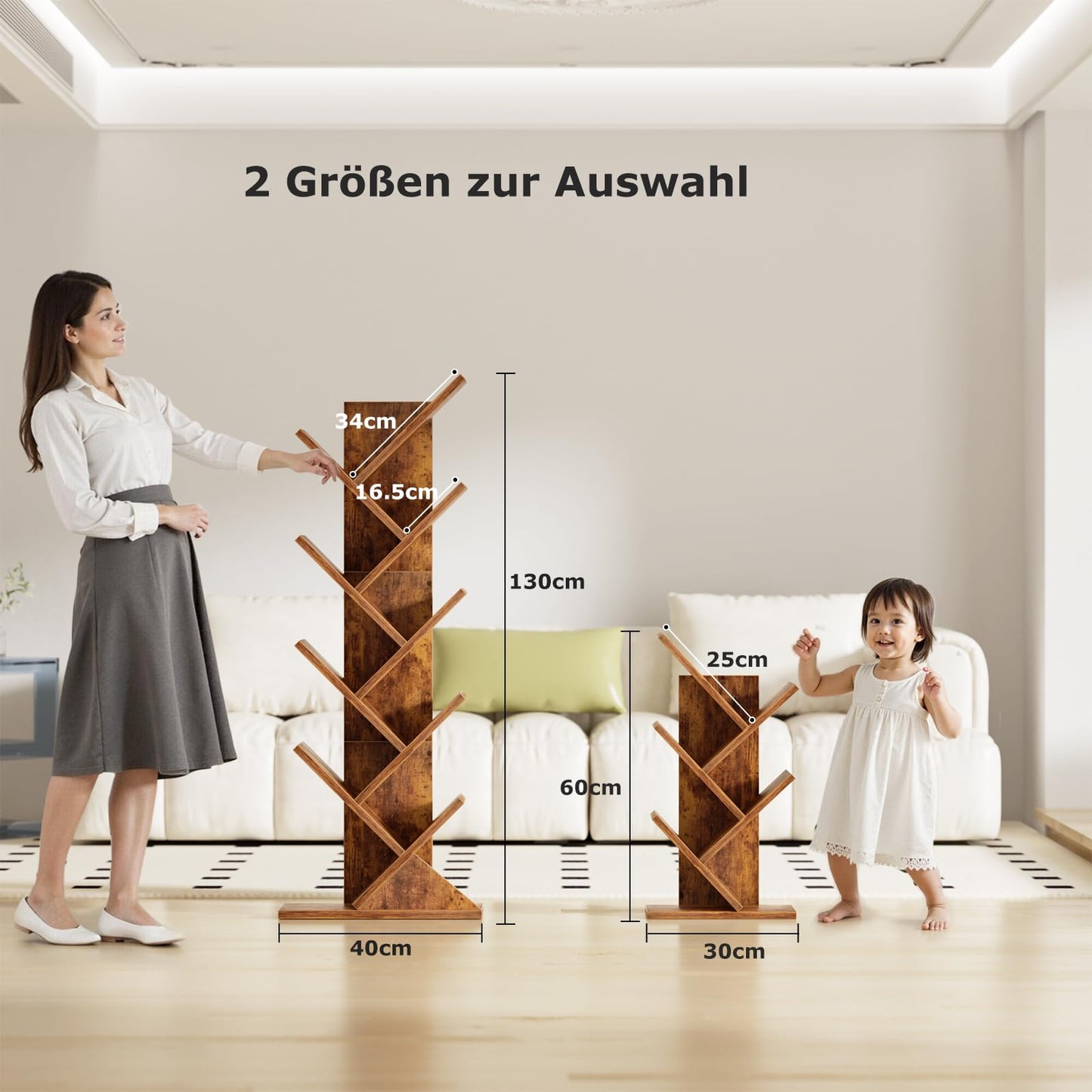 iSunirm 5-Tier Tree Bookshelf, Floor Standing Bookcase, Modern Wood Book Shelf for Bedroom, Living Room, Home Office, 38x20x77cm,Brown
