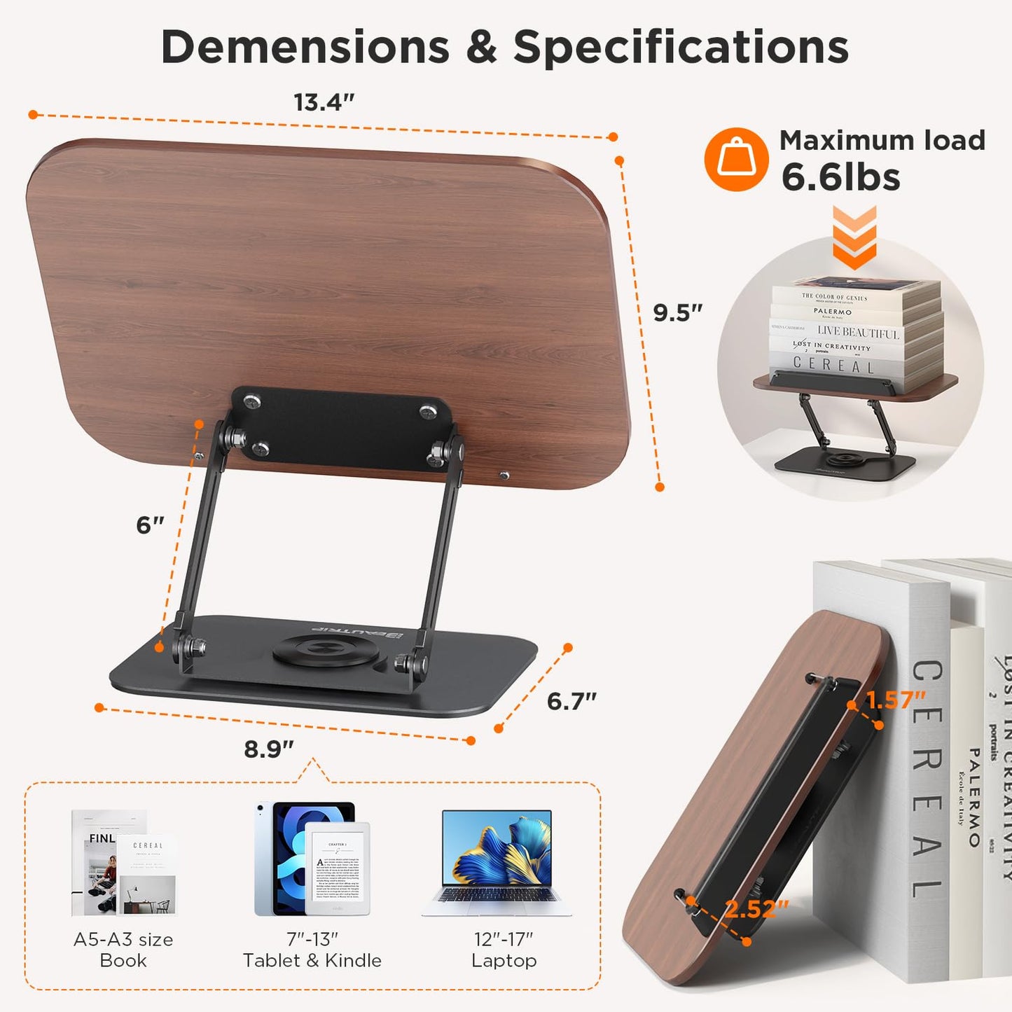 BEAUTRIP Book Stand for Reading, Foldable Book Holder for Desk Hands Free, Display Stand for Office, Kitchen, Cookbooks, Textbooks, Recipes