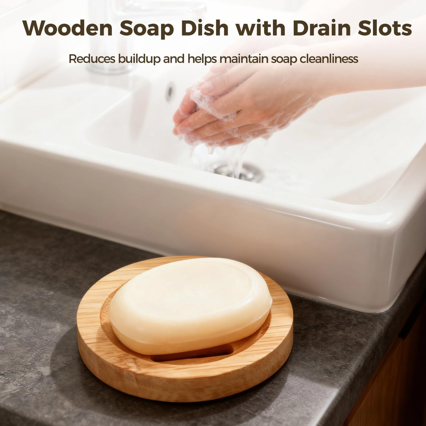 24PCS Bamboo Soap Dishes,3.2 in Round Wooden Soap Holder with Drainage Slots, Waterproof Lacquered Soap Bar Tray for Bathroom Shower