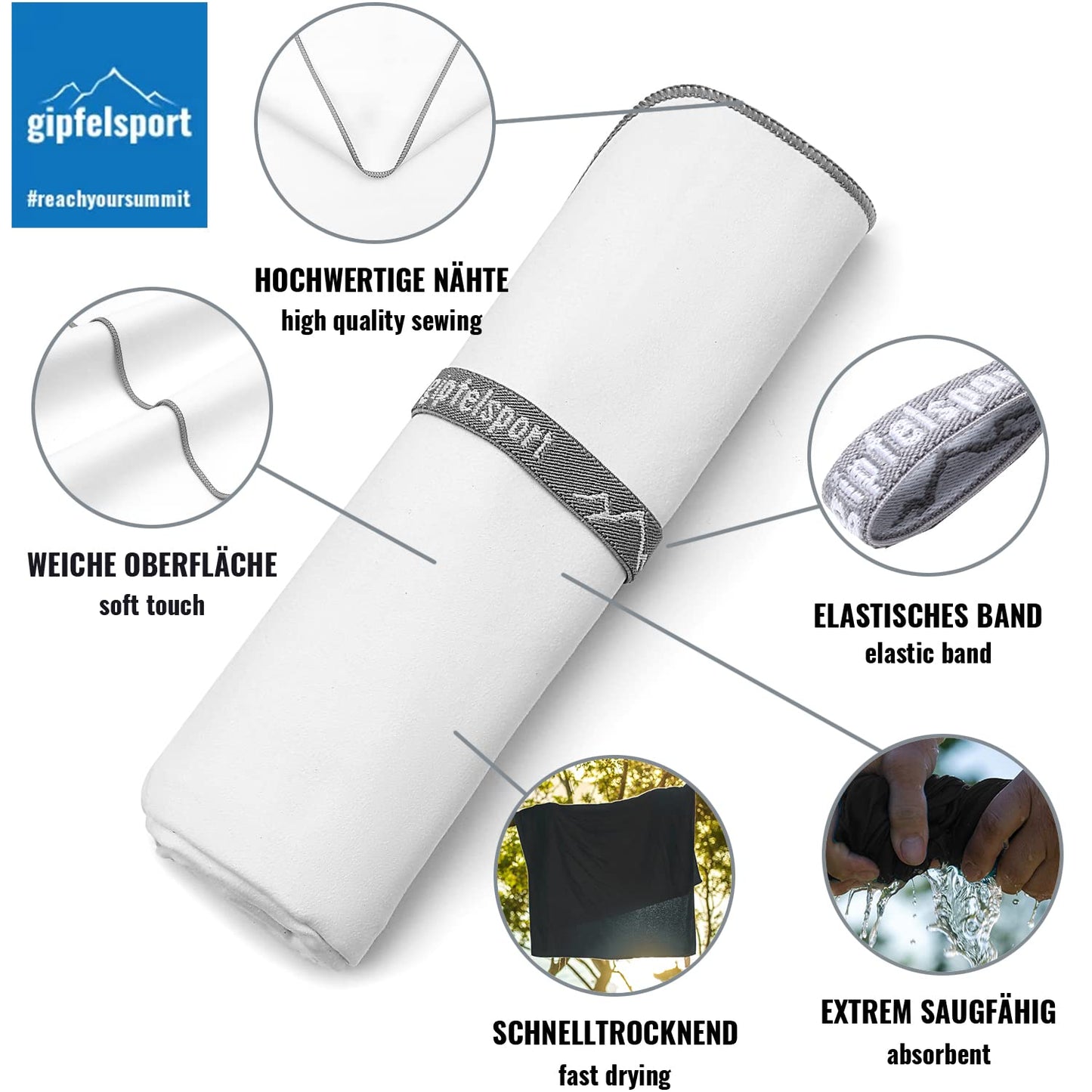 gipfelsport Microfibre Towel White 1x S(50x30cm) without bag