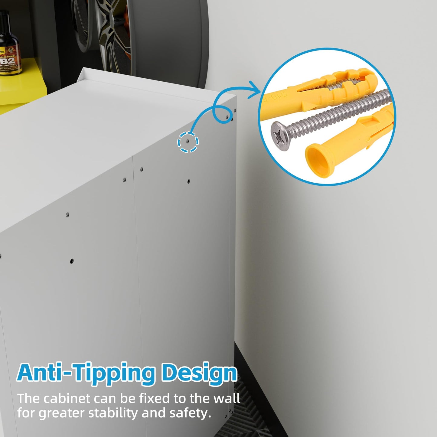 SUPEER Metal Tool Cabinet with Wheels & Pegboard, 87x66x35cm,White