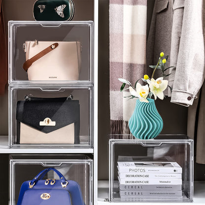 LINYAPRY 5 Packs Clear Plastic Handbag Storage Organizer for Closet, Acrylic Display Box for Handbag, Stackable Storage Boxes Bag Organizer with
