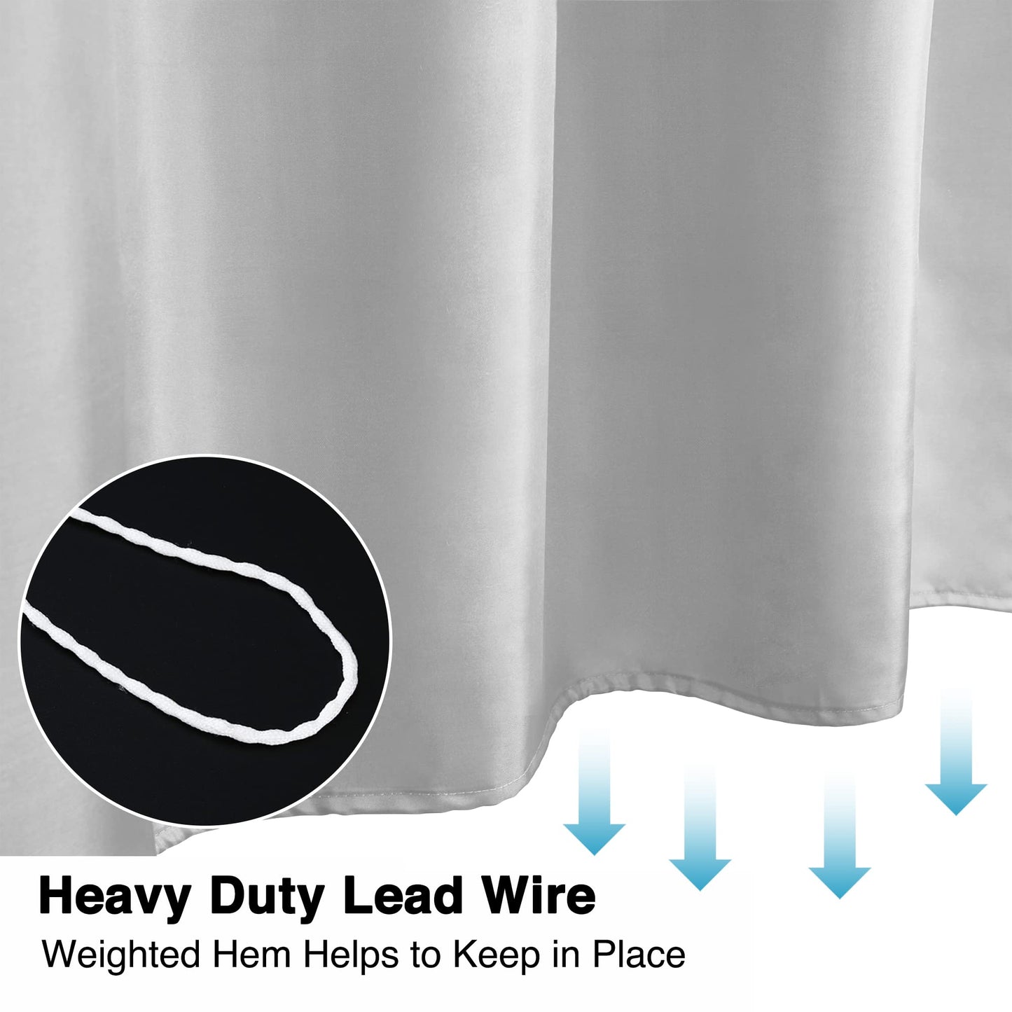 WELTRXE Shower Curtain Mould Proof Mildew Resistant, 180x180cm Light Grey Bathroom Curtain Set With Hooks, Weighted Hem