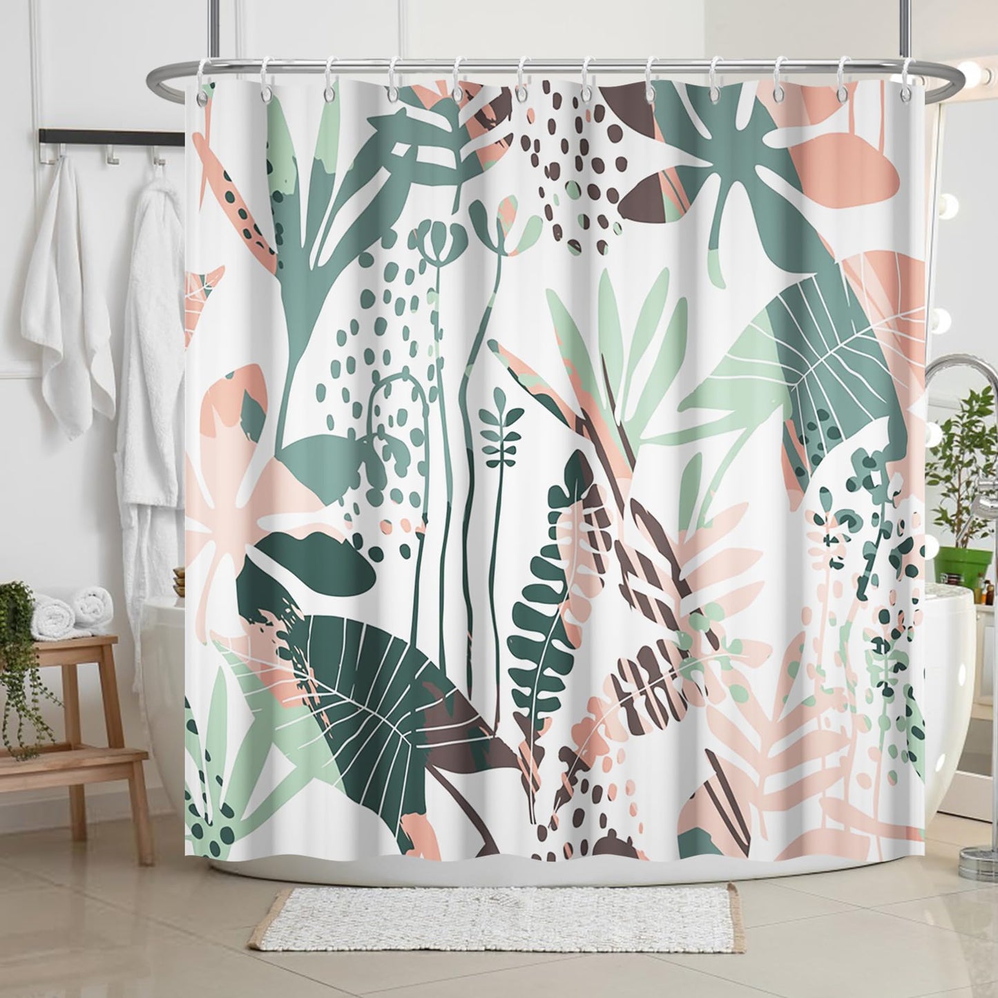 Bovlleetd 71x71inch Abstract Plant Shower Curtain Watercolor Tropical Botanical Bathroom Curtain Bohemian Bathroom Decorative Curtain Waterproof Bath