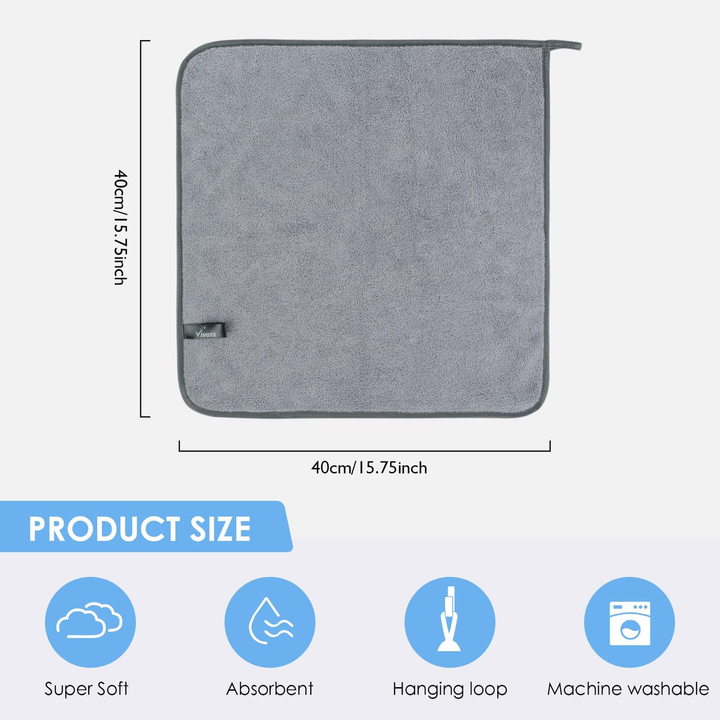 VIVOTE Hand Towels with Hanging Loop Microfiber Kitchen Hand Towels Grey