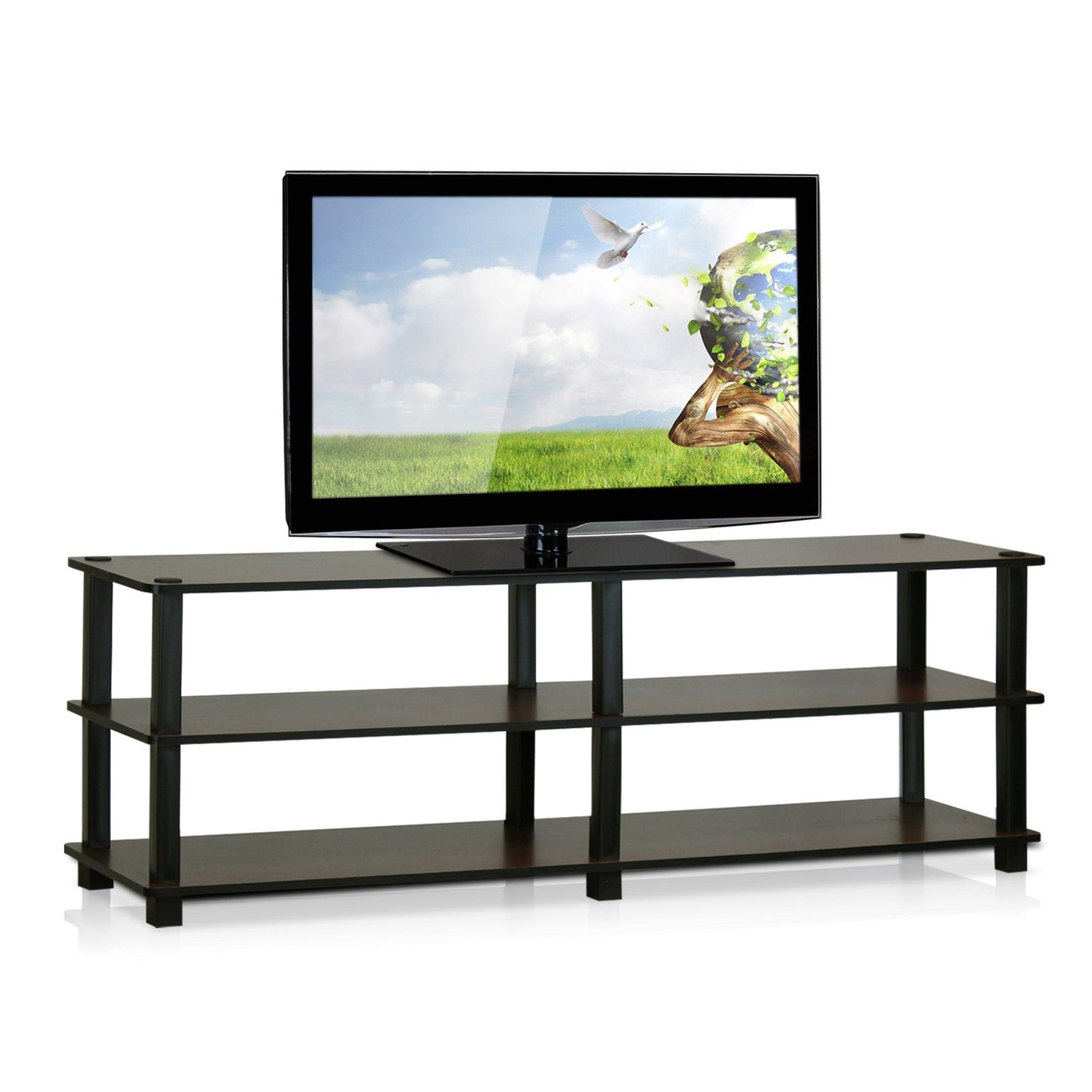 Furinno TURN-S-TUBE TV Stand, 3-Tier No Tools Entertainment Center, TV Console for TV up to 46 Inch, for Living Room, Bedroom, Dark Brown