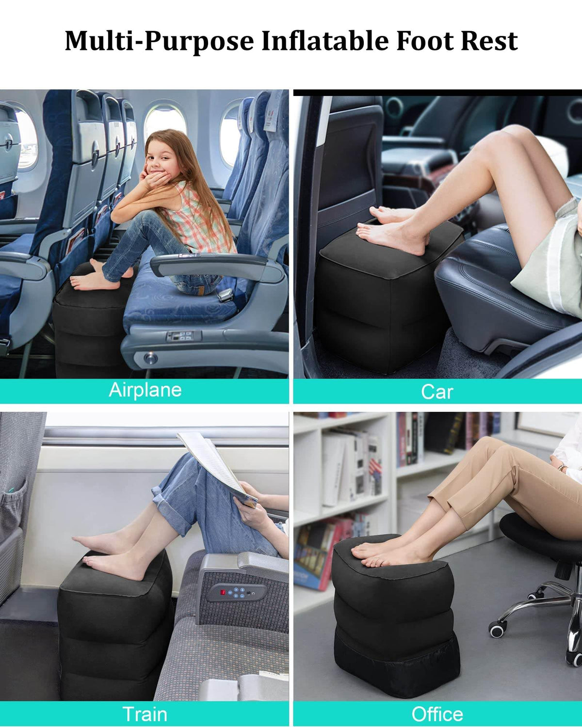 Inflatable Travel Foot Rest Pillow,Airplane Travel Pillow, Office Footrests, Adjustable 3 Layers Height Leg Rest Pillow