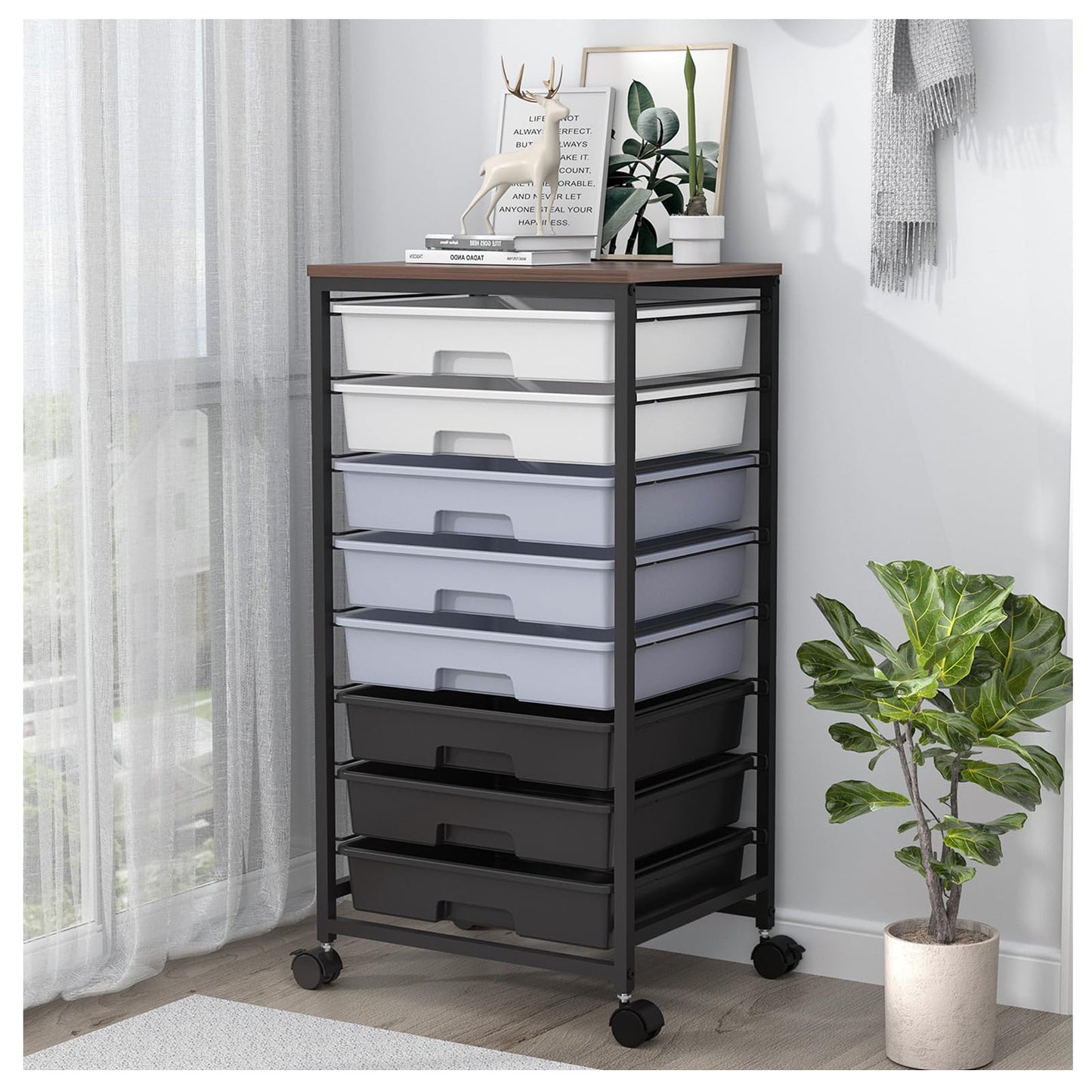 SYKIARIOL 8-Drawer Storage Trolley Rolling Cart with Lockable Wheels, Gray