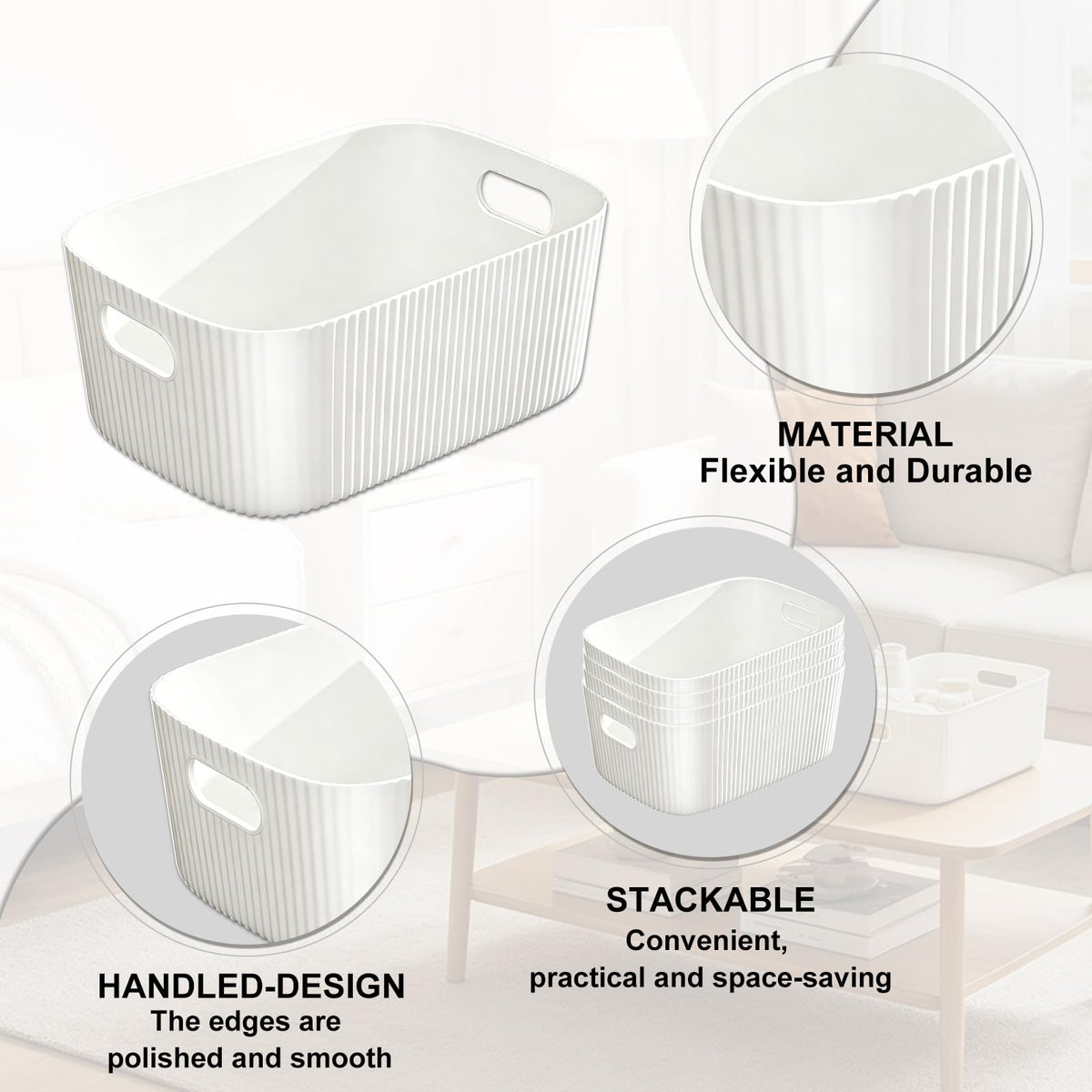 GAOHAN 12PCS Plastic Storage Boxes with Handles,Medium Storage Baskets Set