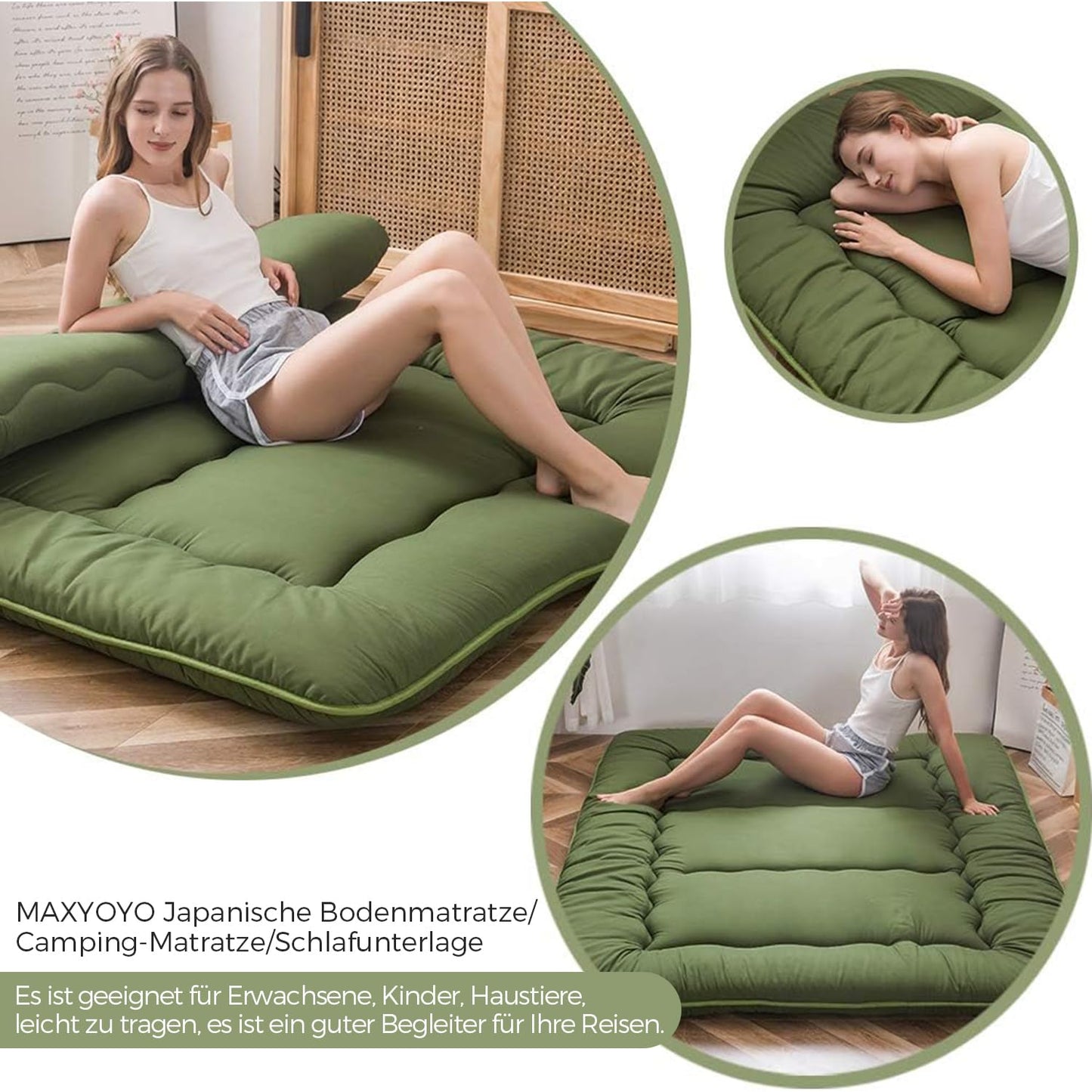 MAXYOYO Japanese Floor Mattress Futon Mattress, Thicken Tatami Mat Sleeping Pad Foldable Roll Up Mattress Dormitory Mattress Pad Floor Lounger Pillow