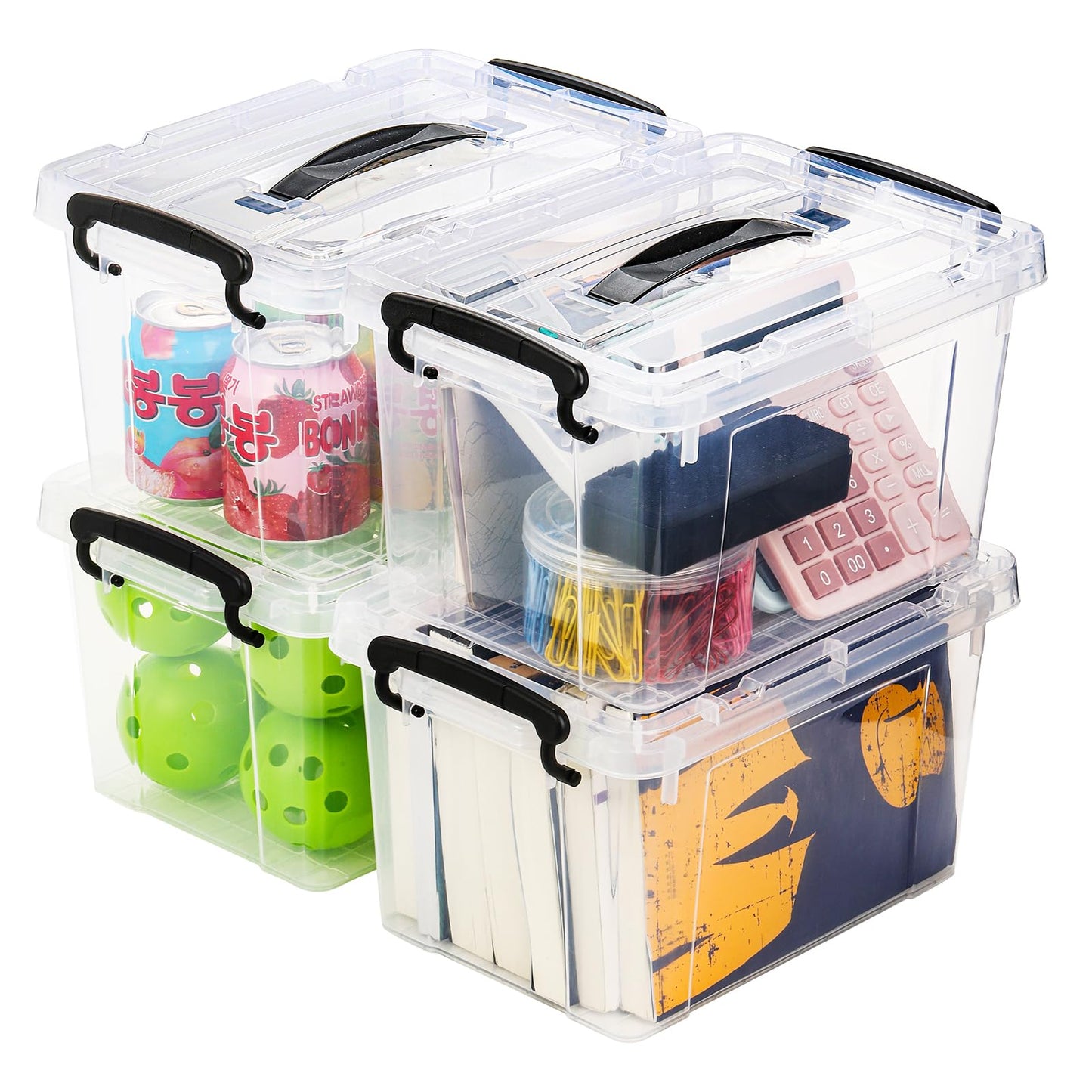 Nicunom 4 Pack 6 L Clear Storage Latch Box, Plastic Storage Bins with Lids, Latching Box with Handle, Stackable Storage Containers for Organizing