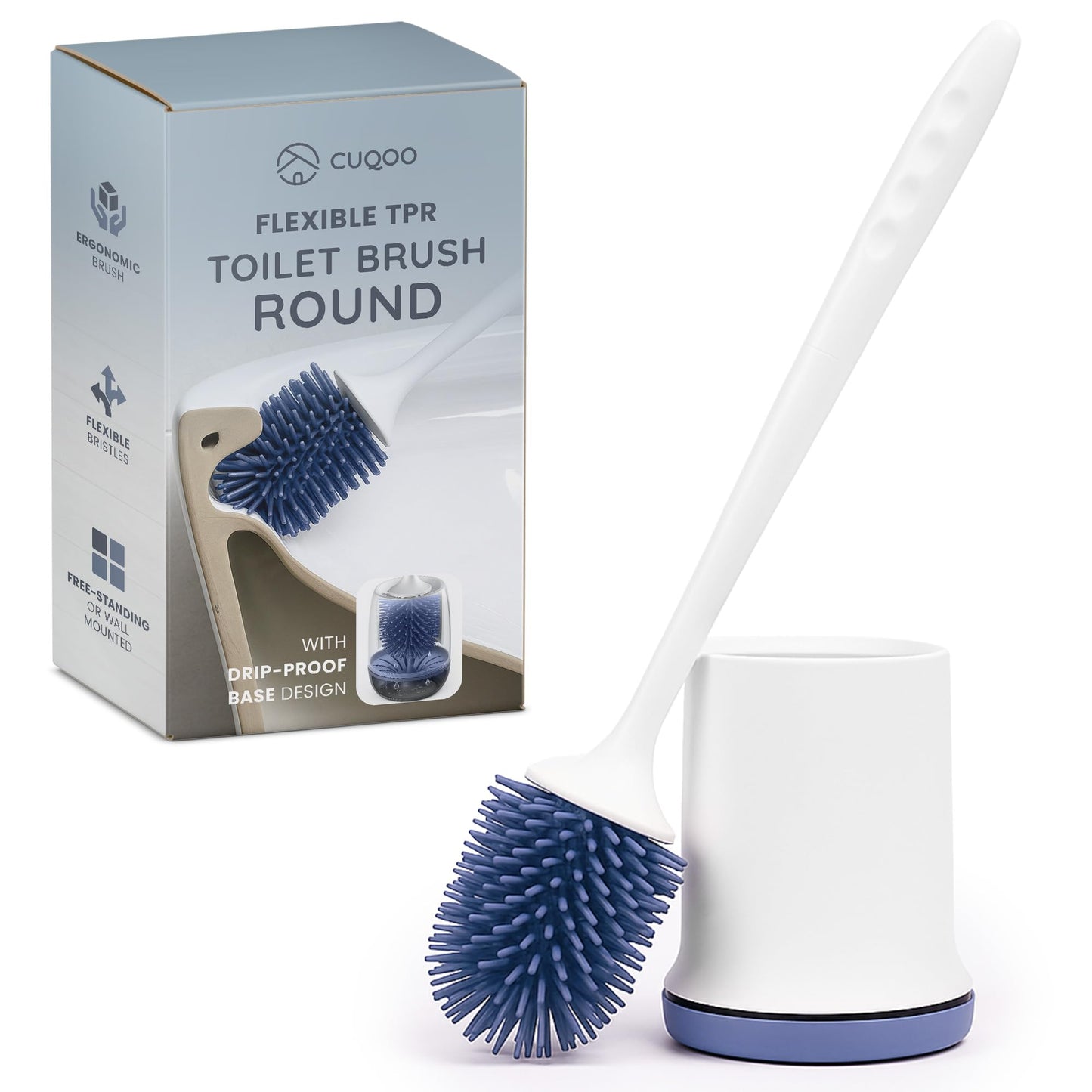 CUQOO Black Toilet Brush | Silicone Head - Plastic Holder Set for Bathroom